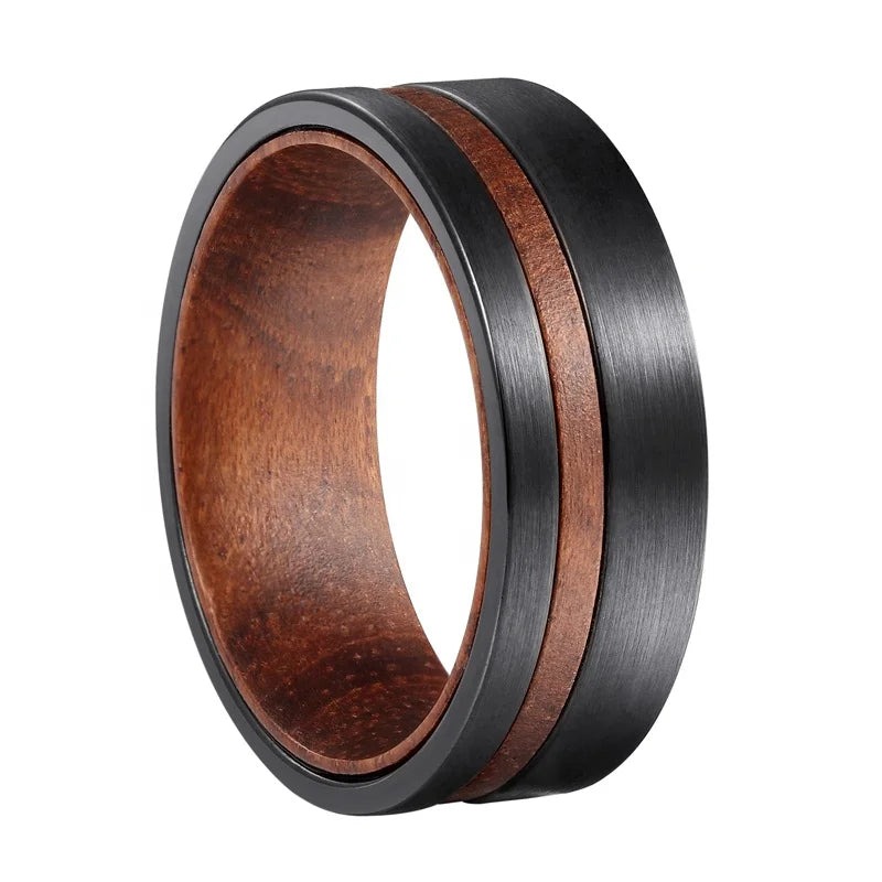 Engagement Ring Tungsten Steel Wood Ring for Men in Stock Wedding Band Barrel Wood Rings Dropshipping Etsy