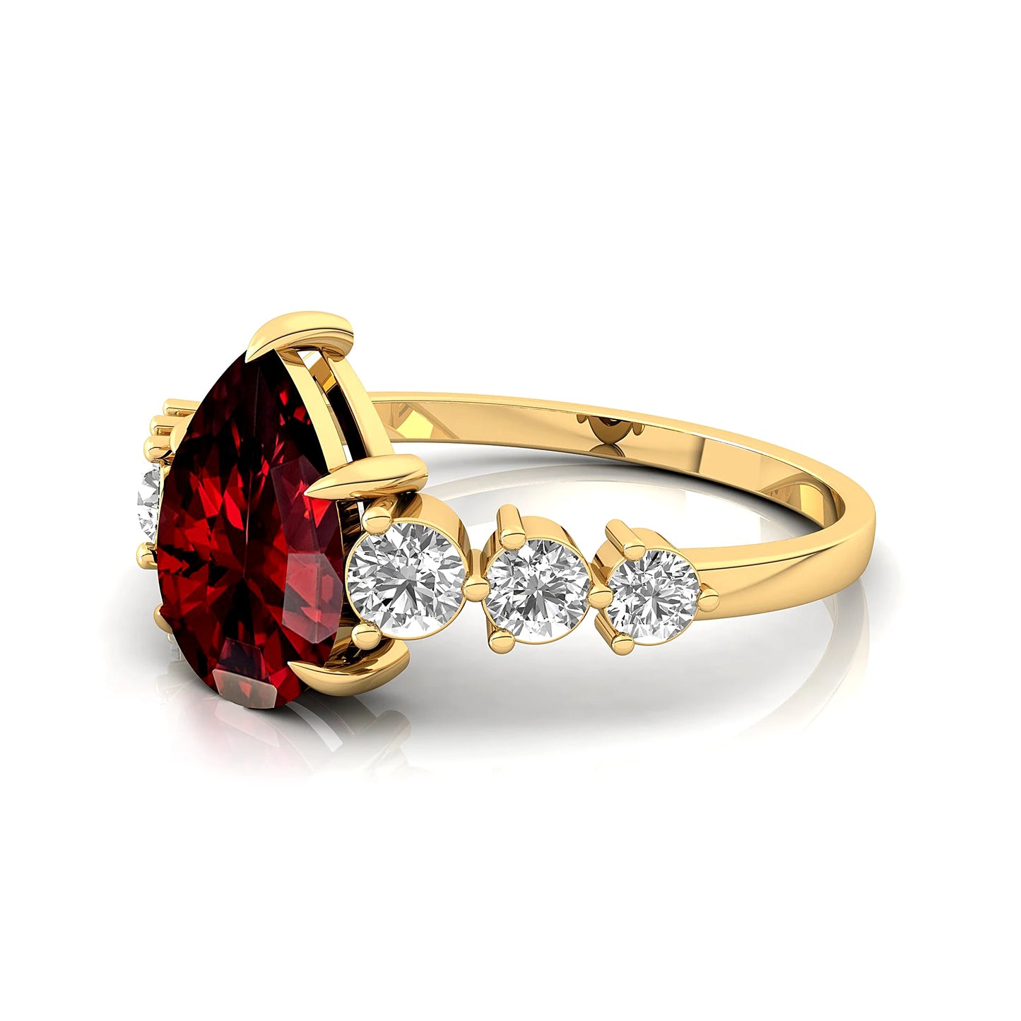 Luxurious Design Unique Pear Cut Natural Red Garnet Gemstone Ring 18k Solid Gold Real Diamonds Classic Wedding Women Rings