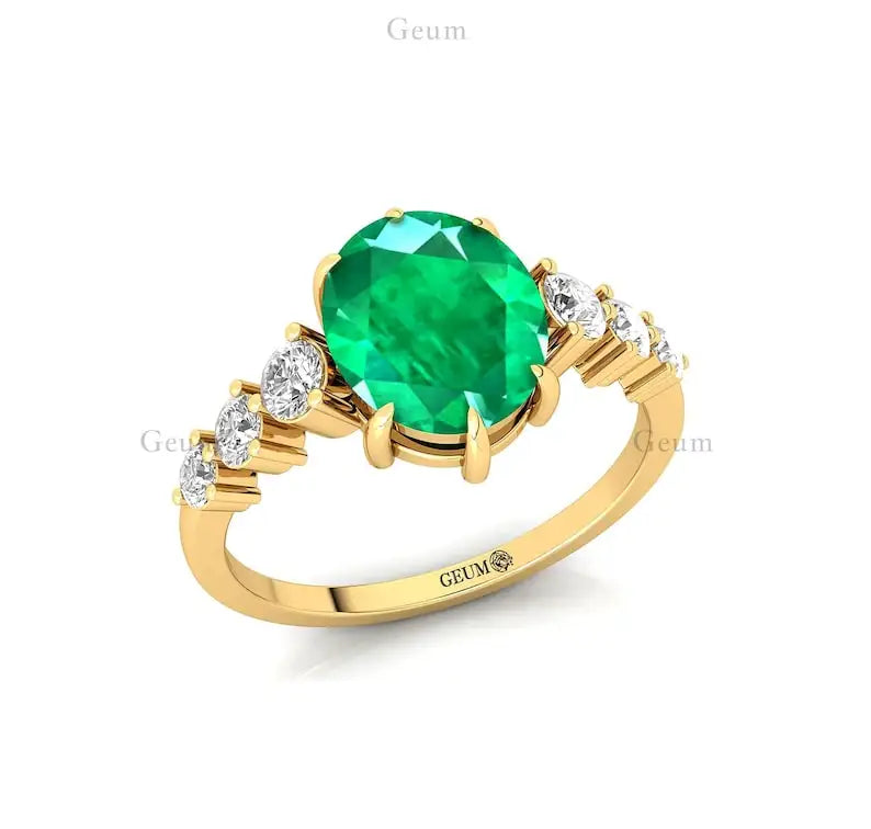 Solid 18K Rose Gold Lab Grown Emerald & Diamond Wedding Rings Classic Women's Fine Jewelry Wholesale Factory Prices OEM