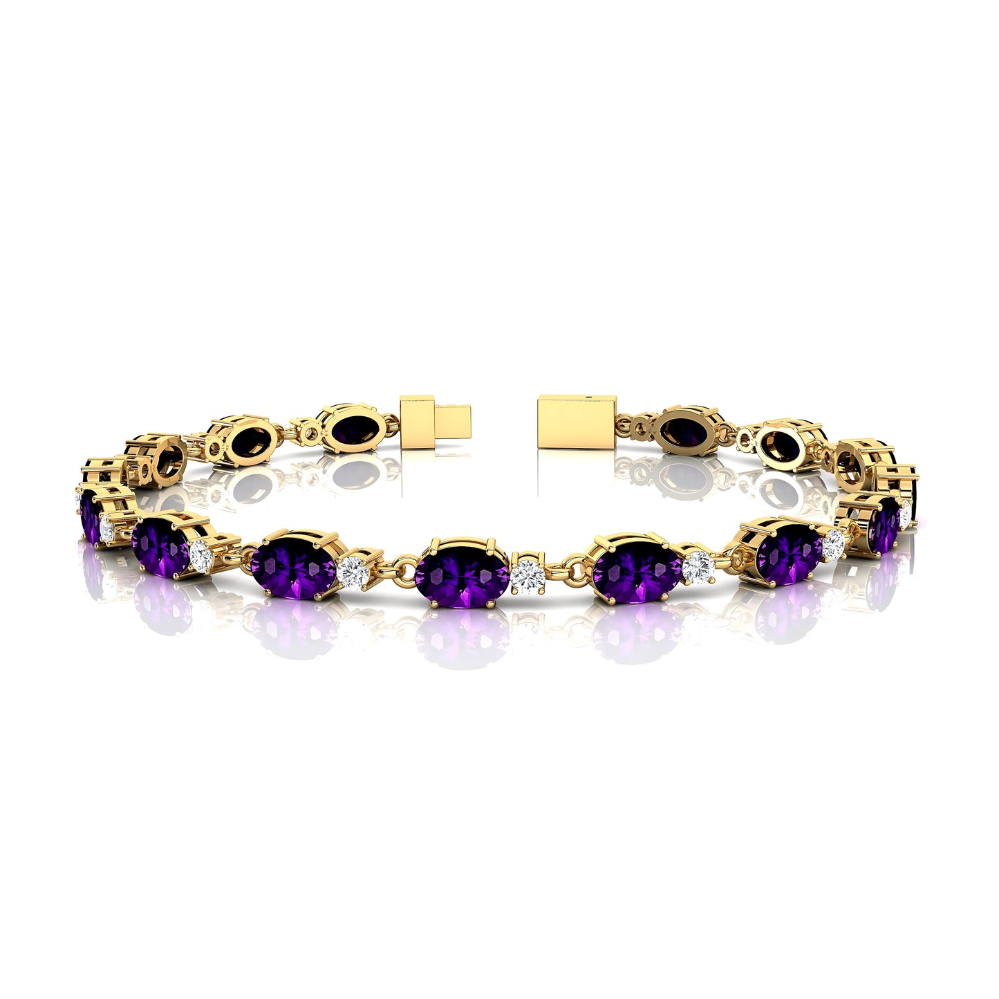 Classic Designer Purple Amethyst & Real Diamond Tennis Chain Bracelet 14k Solid Gold Prong Setting Diamond Tennis Bracelets RTS