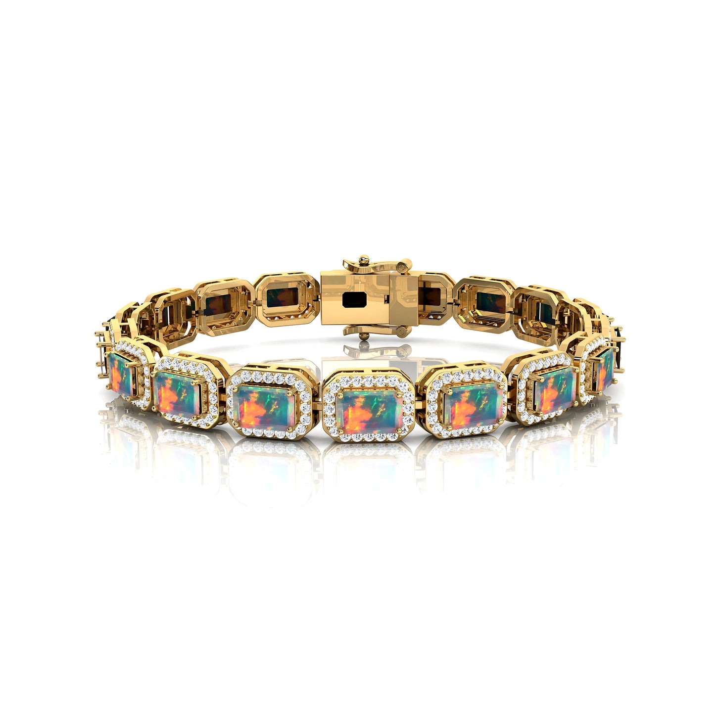 Romantic Style 14K Pure Gold Opal With Diamonds Tennis Bracelet for Women's Engagement Wedding Anniversary Valentine's Gift