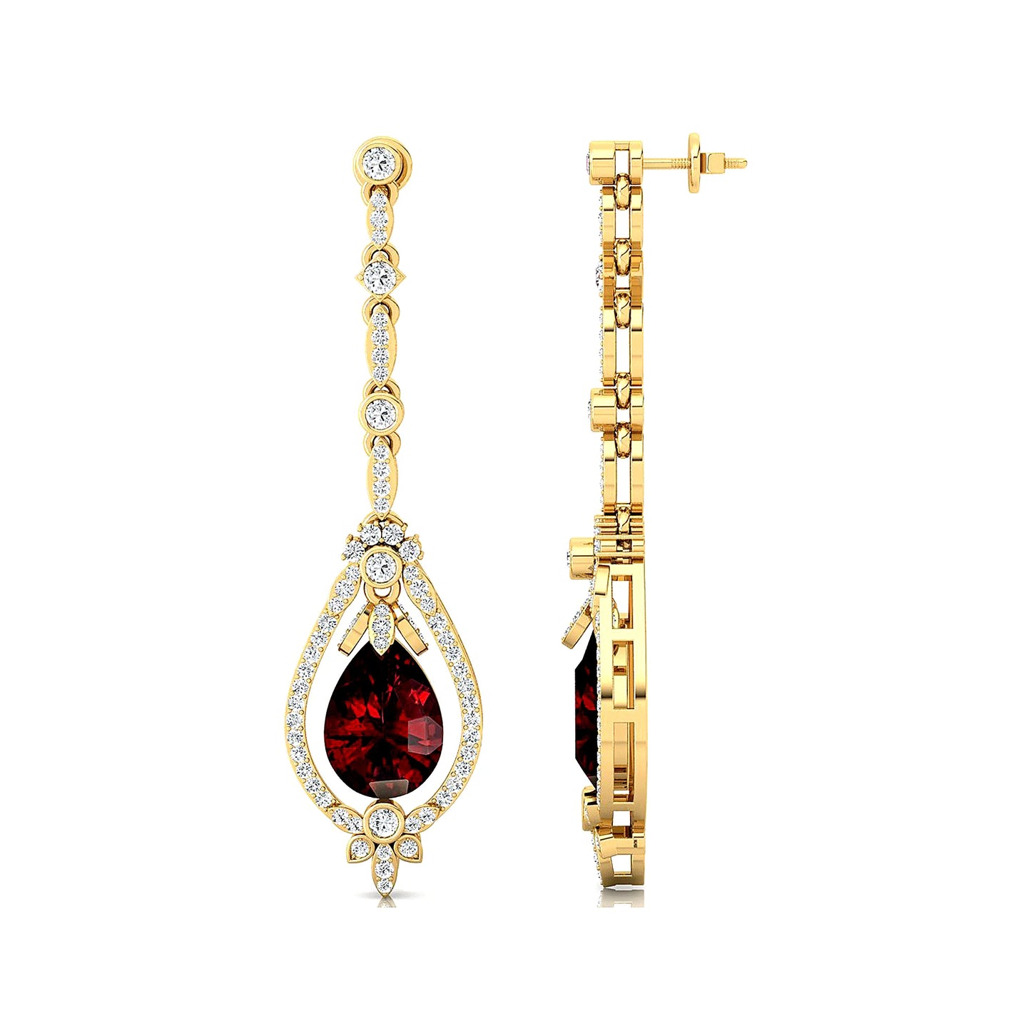 18K Solid Gold Natural Garnet & Real Diamond Dangle Drop Halo Earrings For Wedding Engagement Party Gift for Women ODM Bulk