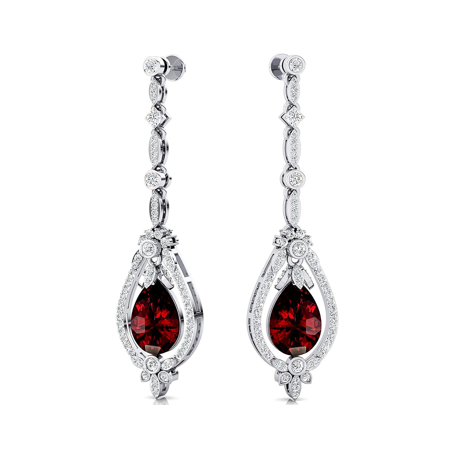 18K Solid Gold Natural Garnet & Real Diamond Dangle Drop Halo Earrings For Wedding Engagement Party Gift for Women ODM Bulk