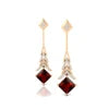 Natural Red Garnet Gemstone & Real Diamond Dangle Drop Earrings Solid Gold Certified Cute Style for Wedding Party or Gift