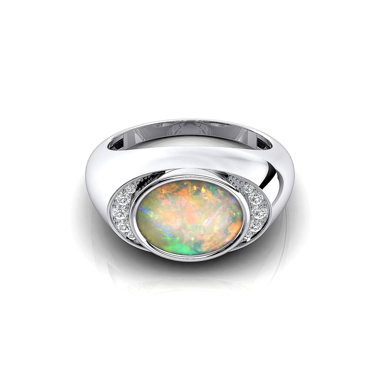 Minimalist Design Oval Cut Natural Ethiopian Opal Gemstone Wedding Luxurious Signet Ring With Real Diamonds 18k Solid Gold Rings