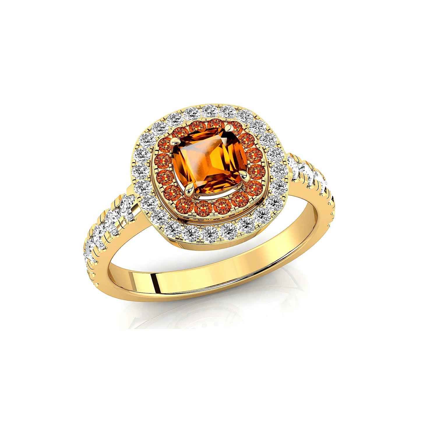 Exquisite Dainty 18k Solid Gold Natural Citrine Gemstone Real White Diamonds Premium Wedding Bridal Rings Rhodium Plated Classic