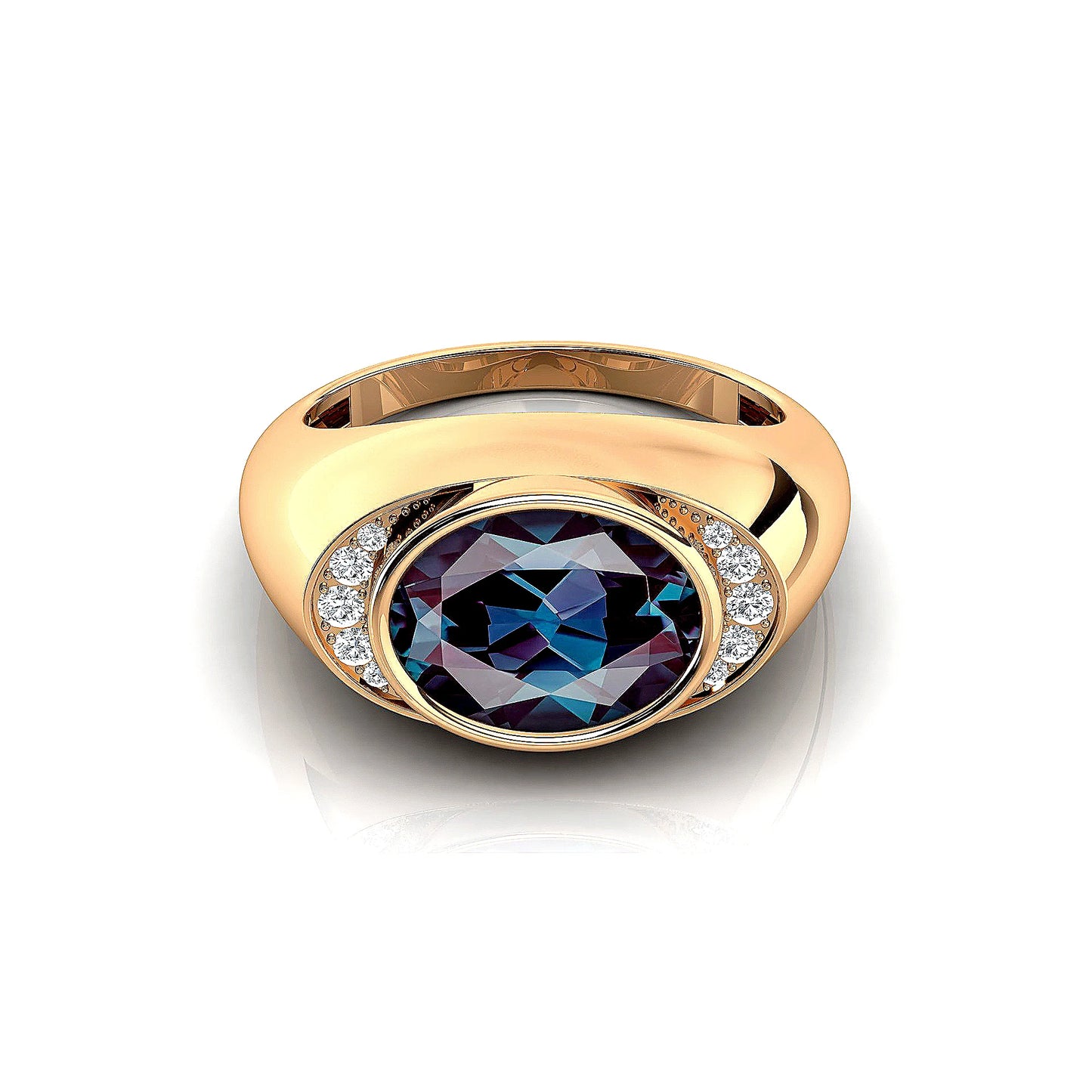 Lab Grown Alexandrite Gemstone Halo Style Signet Ring Natural Certified Diamonds 18k Solid Rose Yellow Gold Rhodium Wedding Ring