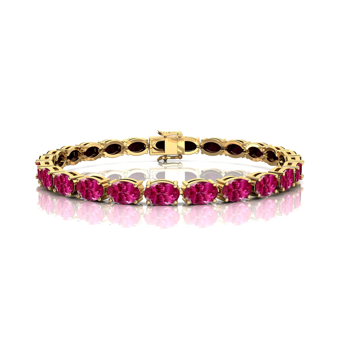 14K Pure Gold Natural pink Sapphire Tennis Bracelet Oval Cut 6x4mm Precious Gemstone Stylish Tennis Bracelet For Wedding Parties