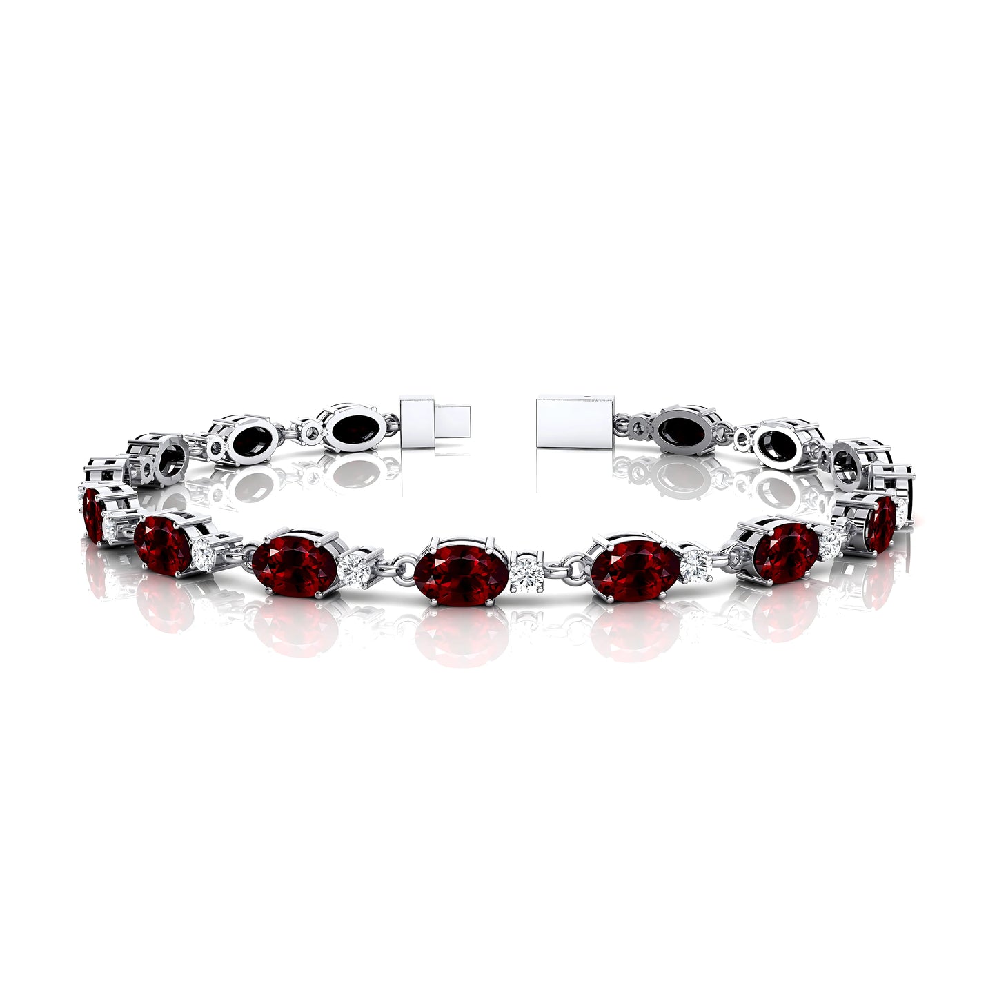 14k Solid Gold Customize Prong Setting Natural Diamond With Red Garnet Tennis Bracelet For Women Oval Gemstone Tennis Bracelet