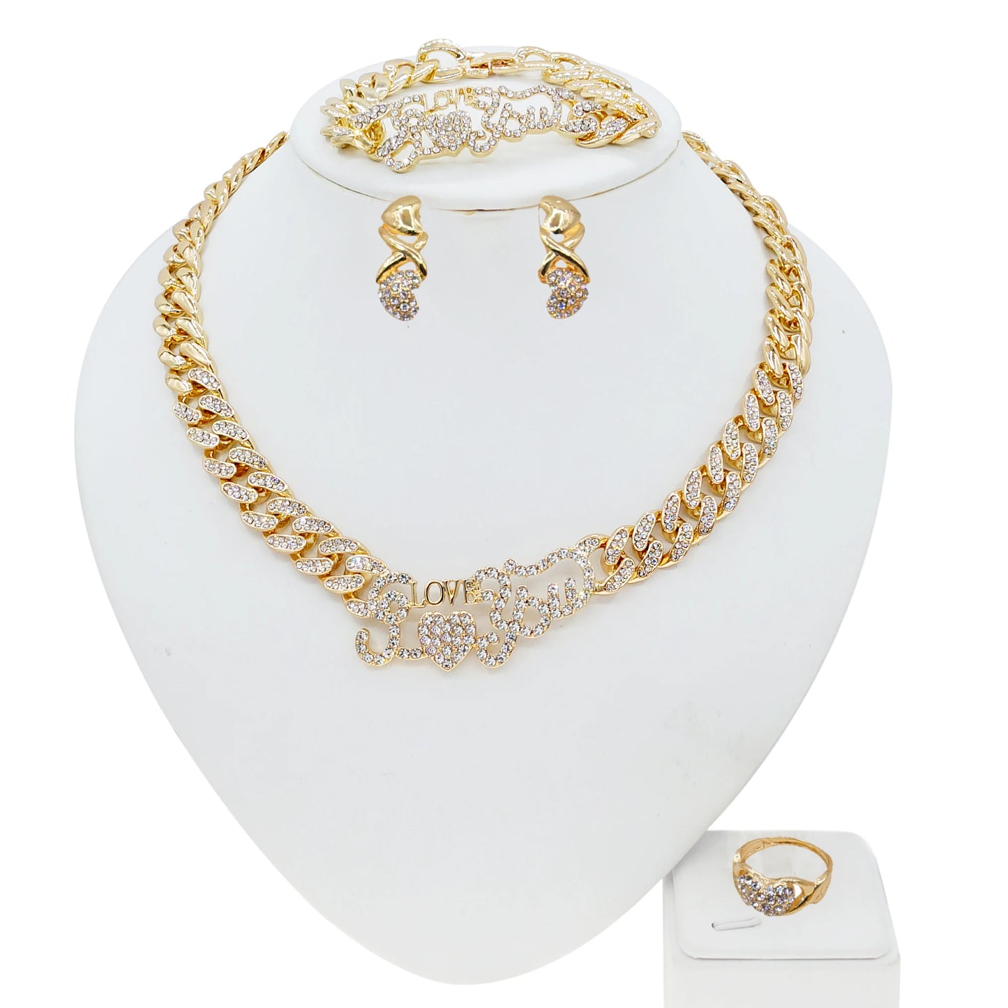 Zhuerrui Fashion Charming Cuban Chain Ladies Jewelry Trend Hip Hop Party Banquet Necklace Bracelet Ring Earring Jewelry SetZ0041