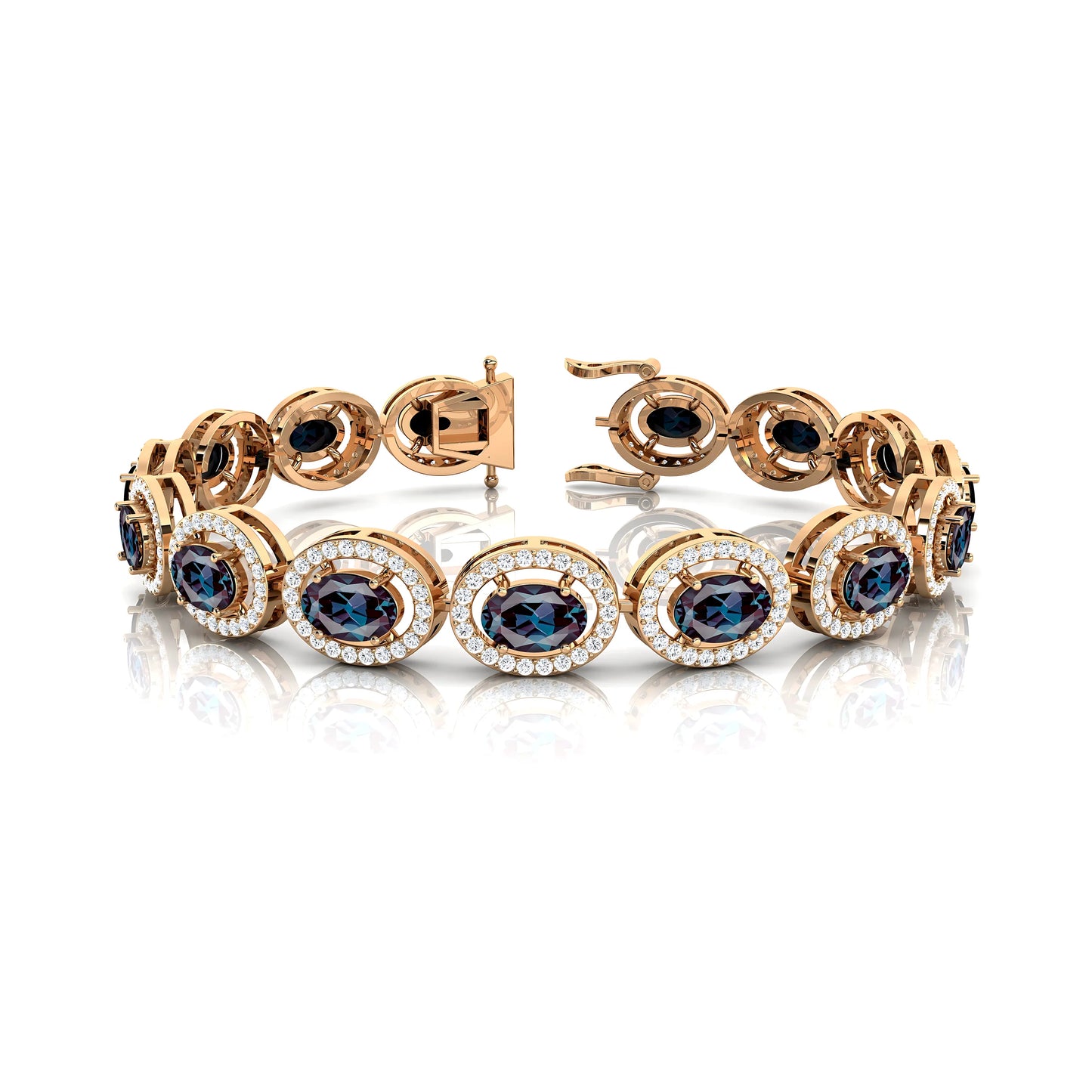 14K Gold Lab Grown Alexandrite Stones & Diamond Tennis Chain Bracelets Handmade Custom Trending Fine Jewelry Daily Wear Bracelet