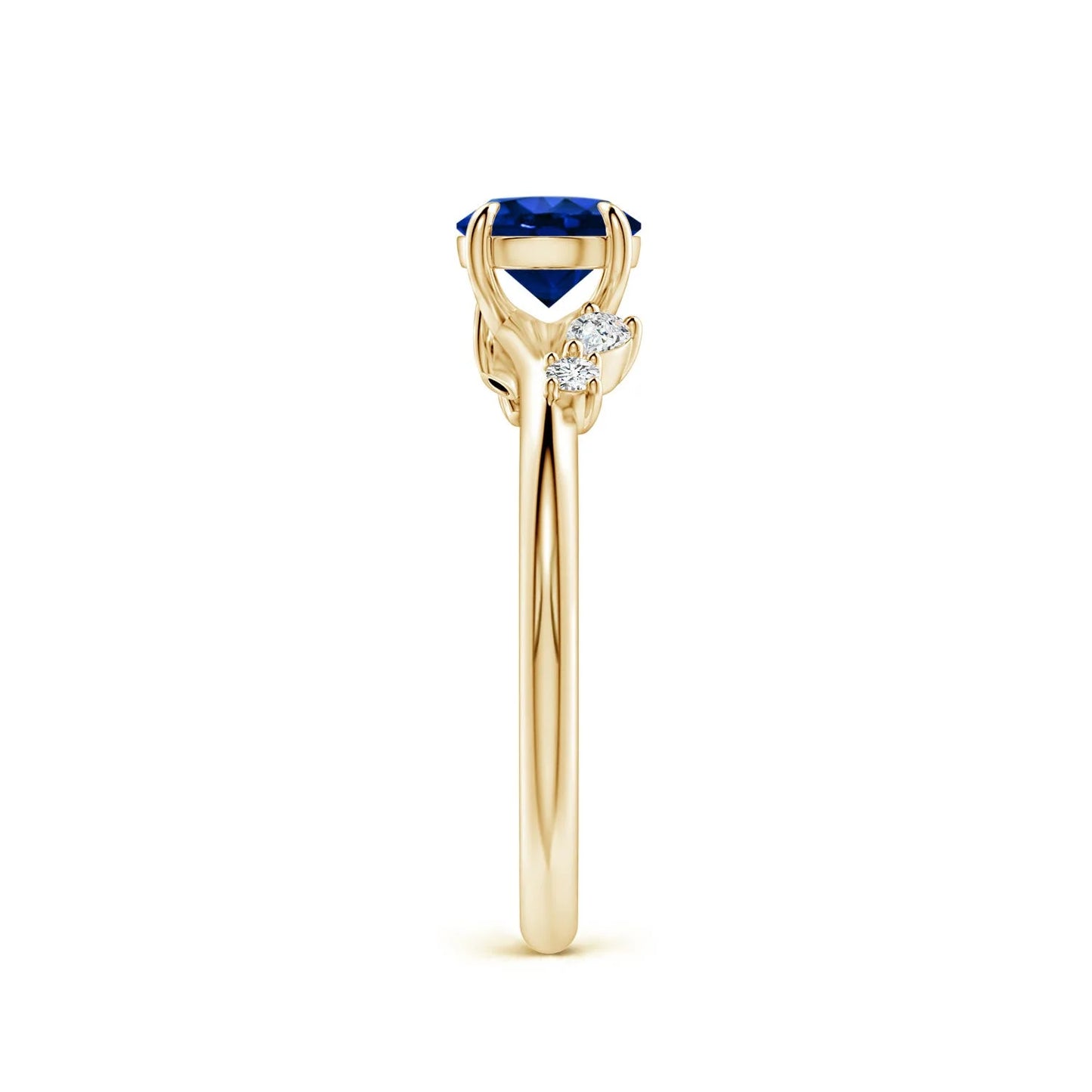 14K Solid Gold 6MM Round Cut 1 Ctw Blue Sapphire Engagement Ring with Multi-Shape Natural Certified Diamond Accents Fine Jewelry