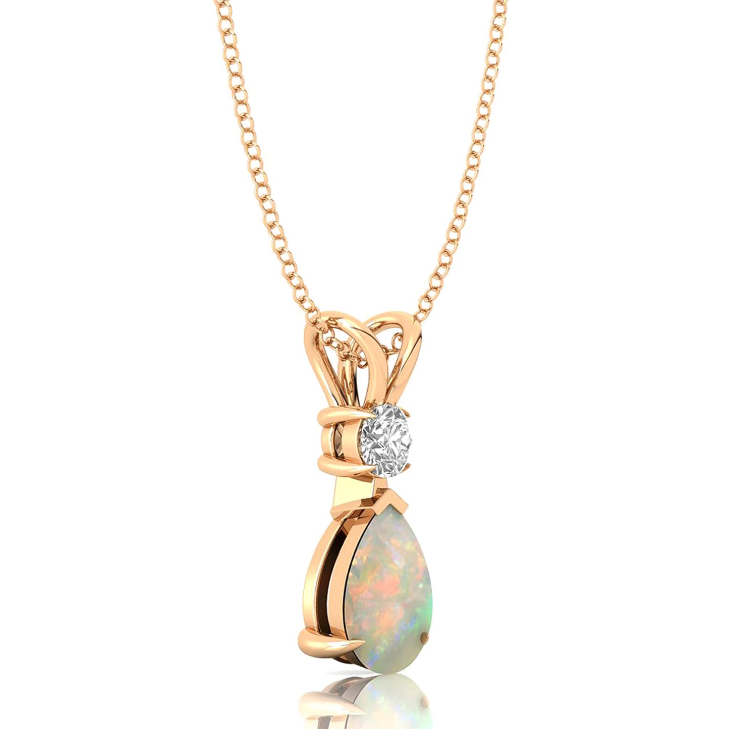Pear Cut Natural Ethiopian Opal Solitaire Pendant in 14k Solid Gold Rhodium Plated Cute Style Diamond Round Cut Charm Pendant
