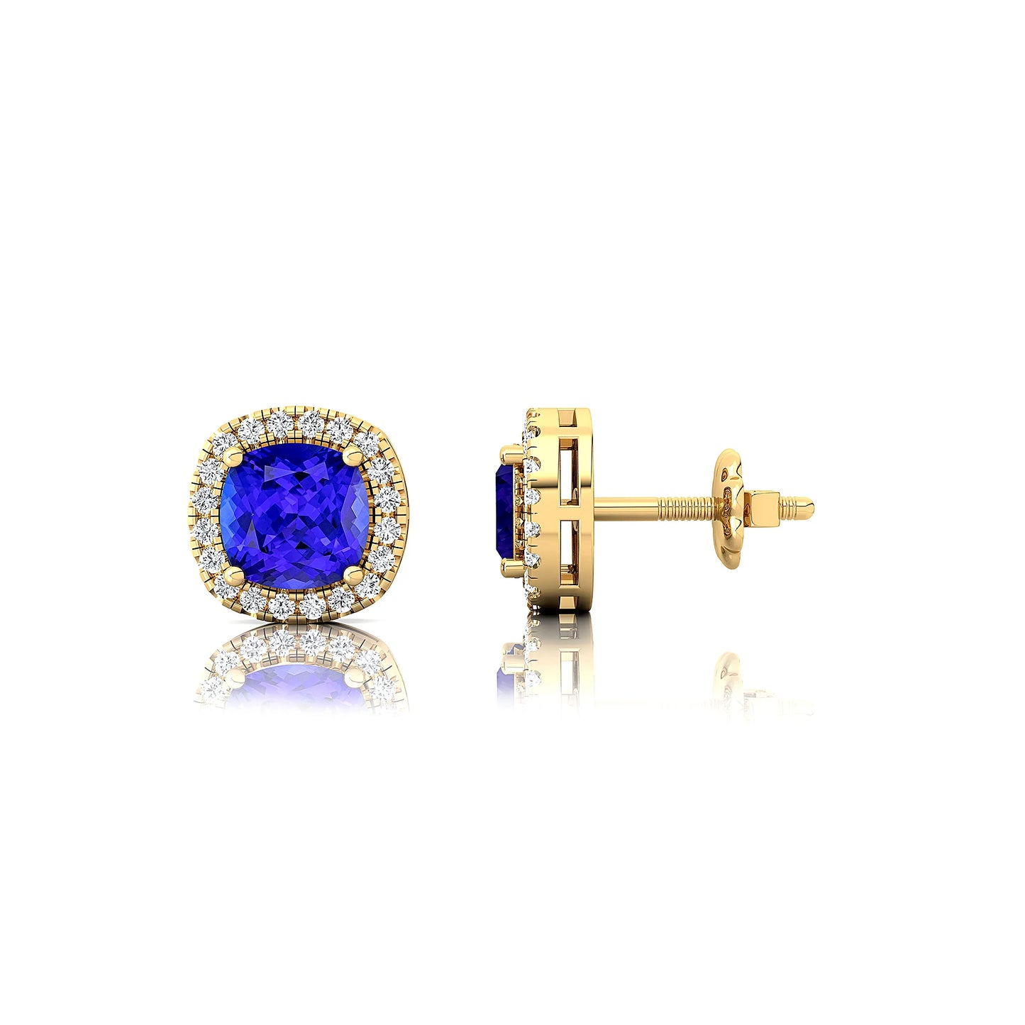 18k Solid Gold Cute Natural Tanzanite Gemstone Real Diamonds Luxurious Birthstone Halo Studs Earrings For Wedding Gift For Her