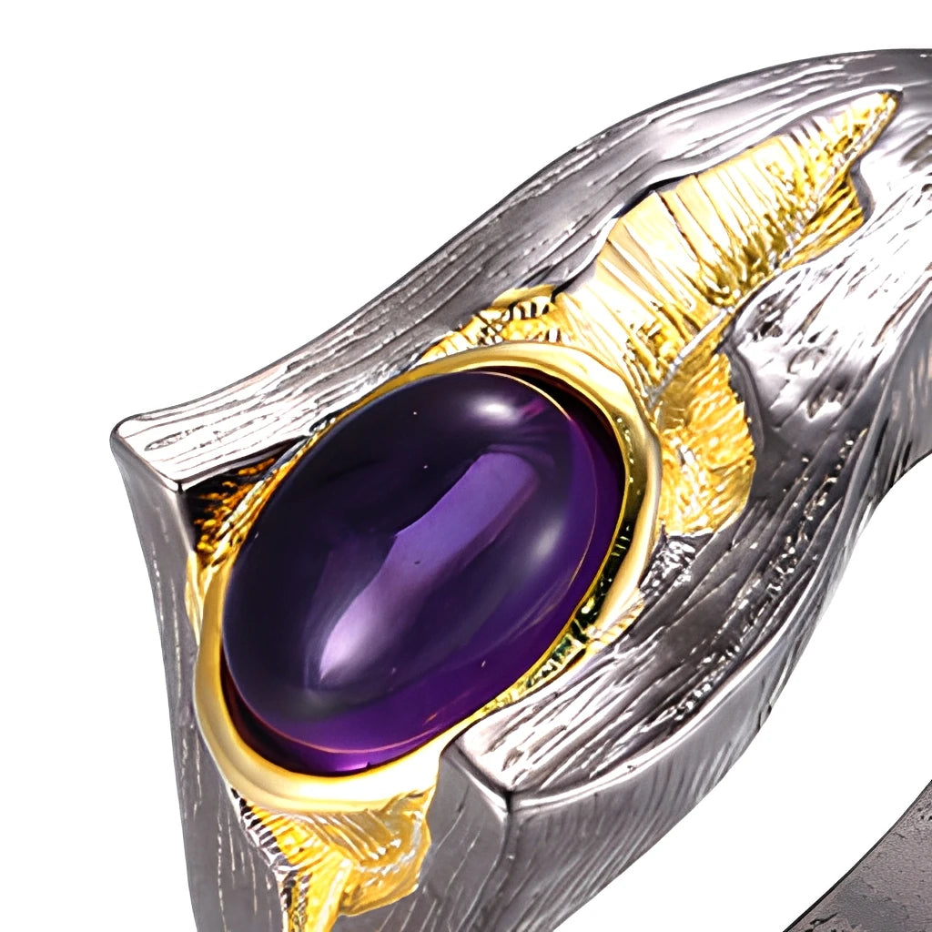 Fashionable Handmade Amethyst Gold Plated Enamel 925 Sterling Silver Jewelry Rings for Anniversary