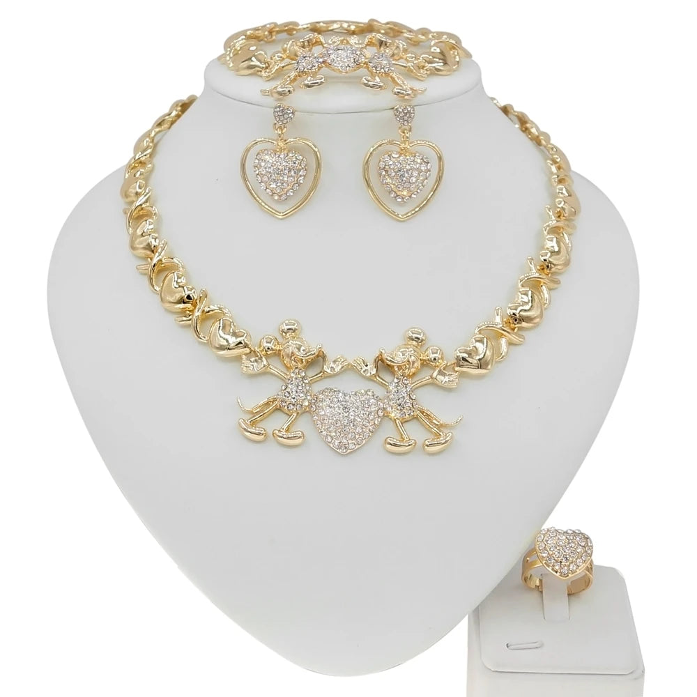 Zhuerrui Cartoon Pictures I Love You Kiss and Hug Jewelry Set Brazil Bridal Gold Womens Jewellery Party Girls Jewelry Sets X0153