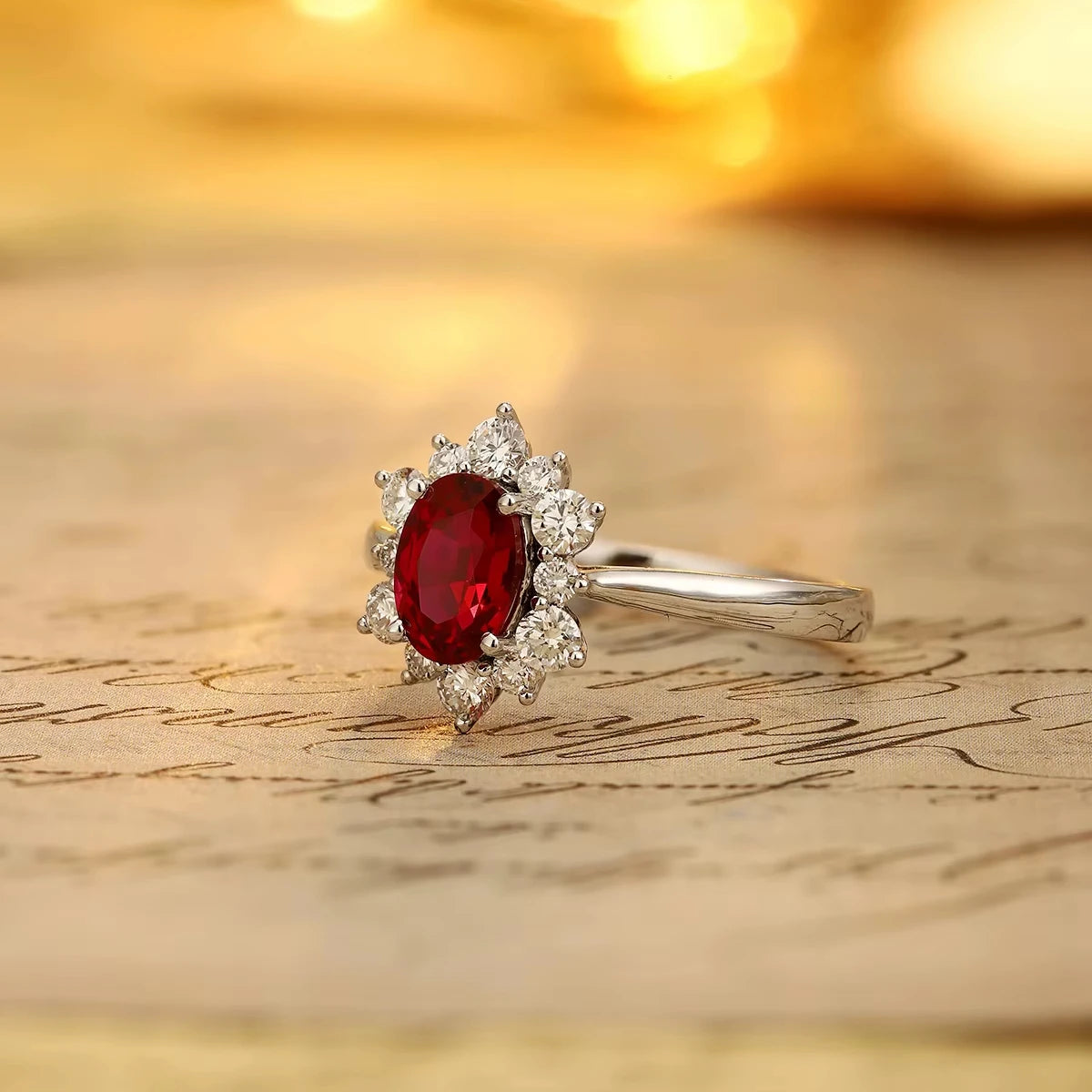 Gemfiori Luster Certified Lab Grown Ruby Platinum Engagement Rings 2025 Trends Wedding Ring for Women's Anniversary Jewelry