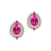 Solid 18k Rose Gold Cute Ear Studs Lab Grown Pink Sapphire Diamonds Halo Stud Earrings for Party Wedding Gifts Handmade Jewelry