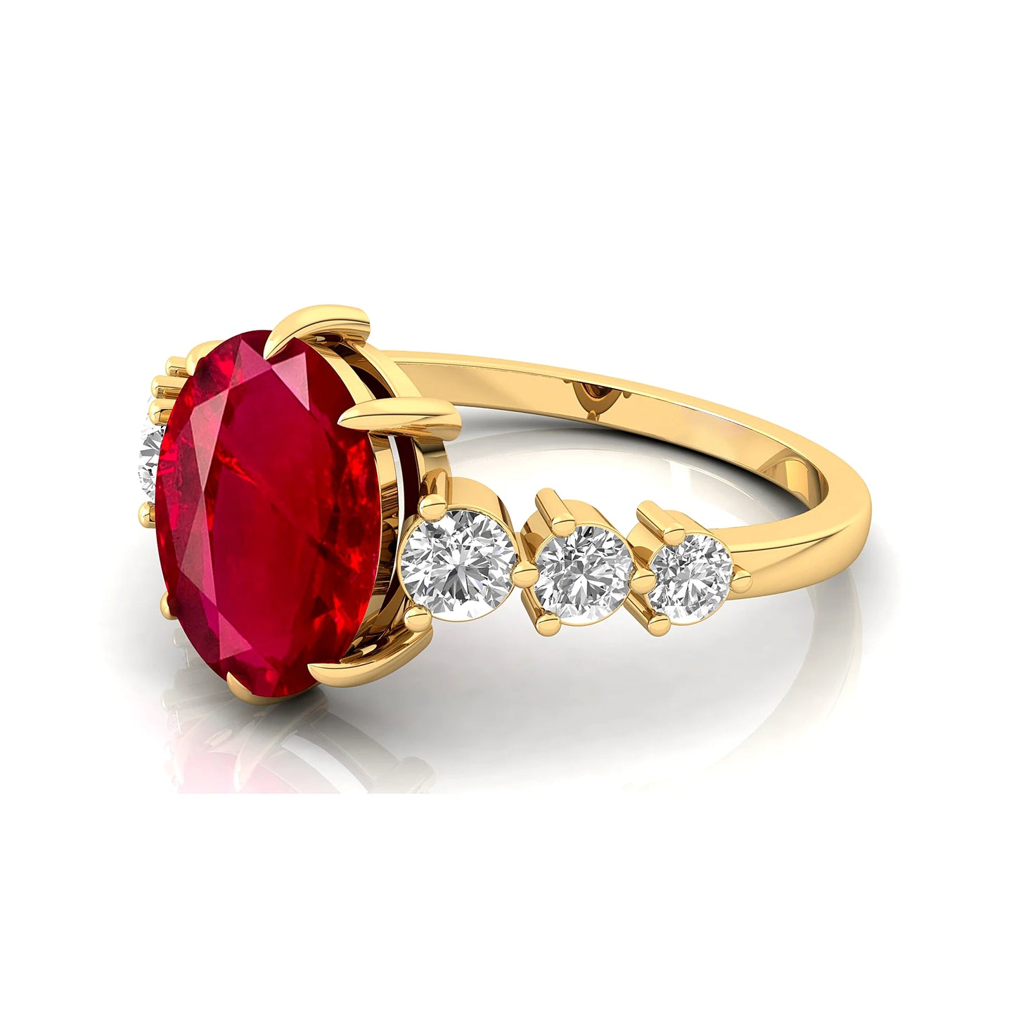 14K Gold Oval Cut Lab Grown Ruby & Side Diamond Solitaire Ring Classic Luxury Design Lab Made Ruby & Real Diamonds Wedding Ring