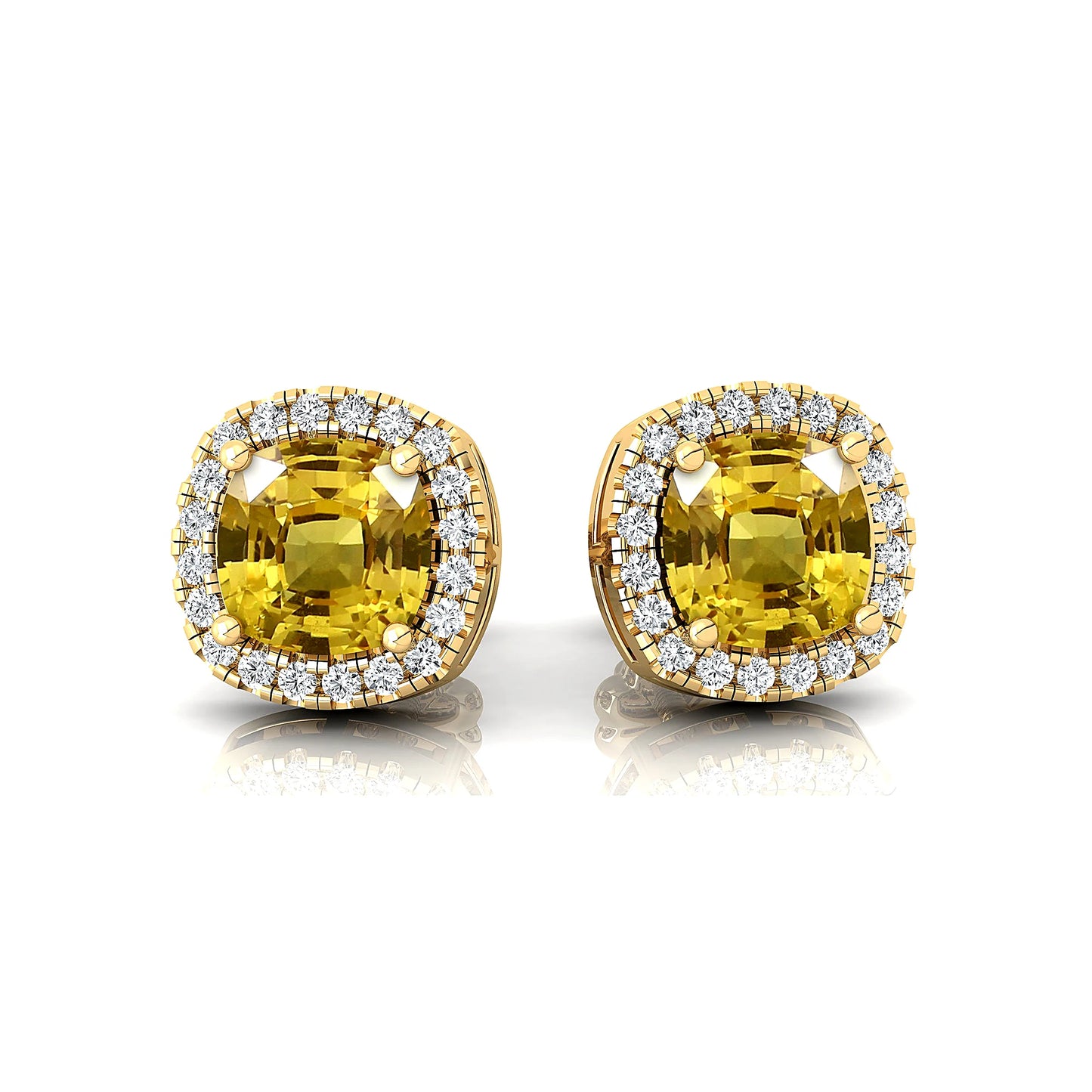 Lab Yellow Sapphire Gemstone Diamond Studs Earrings With Natural Diamonds Earrings Rhodium Plated Cute Wedding Jewelry Gift
