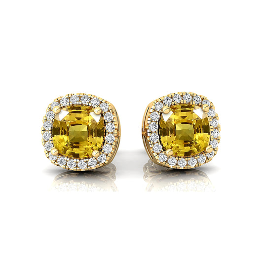 Lab Yellow Sapphire Gemstone Diamond Studs Earrings With Natural Diamonds Earrings Rhodium Plated Cute Wedding Jewelry Gift