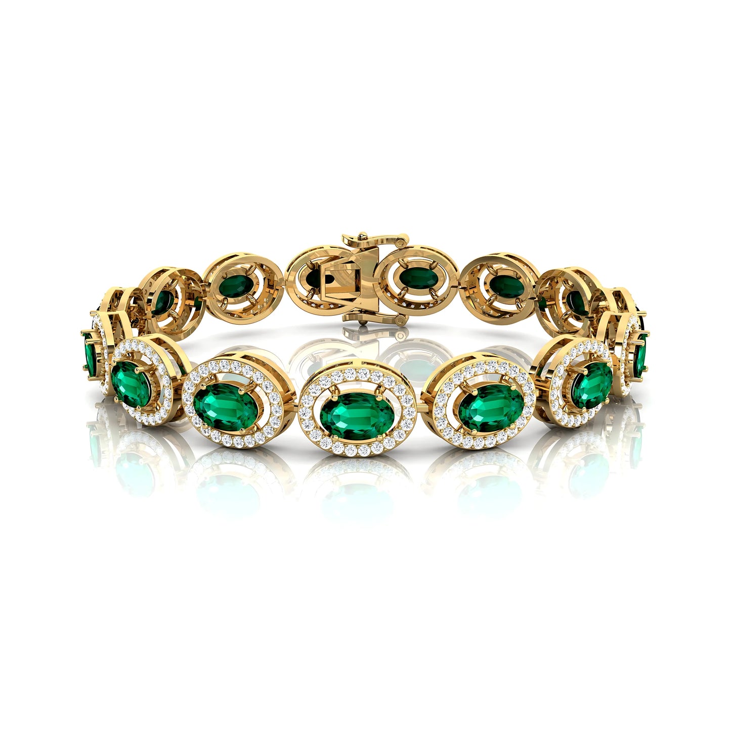 14k Solid Gold Oval Cut Emerald and Round Diamond Tennis Bracelet Fine Jewelry 2025 Beautiful Cluster Tennis Bracelets for Women