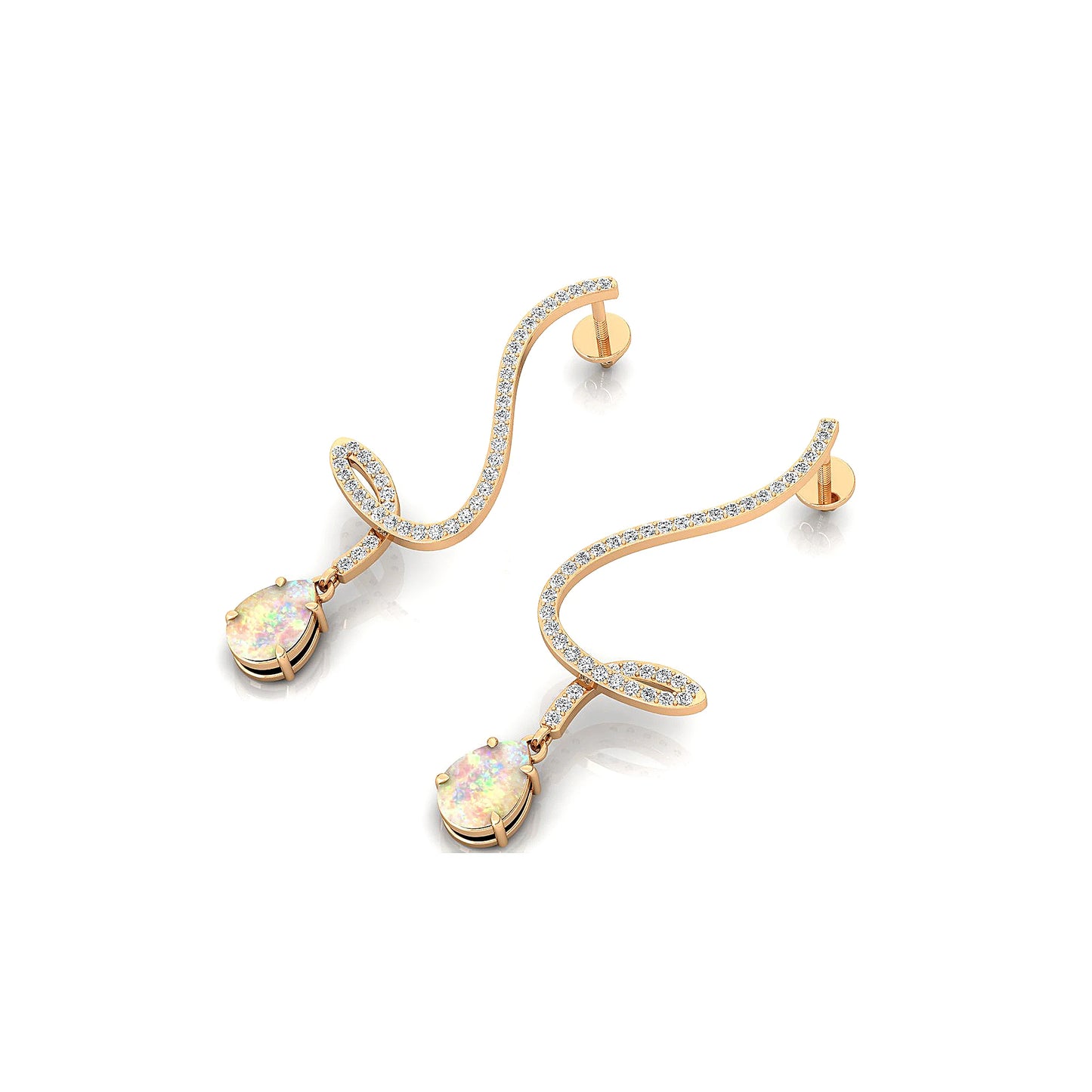 Handmade 18K Solid Gold Rhodium Plated Luxury Dangle Drop Earrings Ethiopian Opal Gemstone & Real Diamonds Earrings For Women