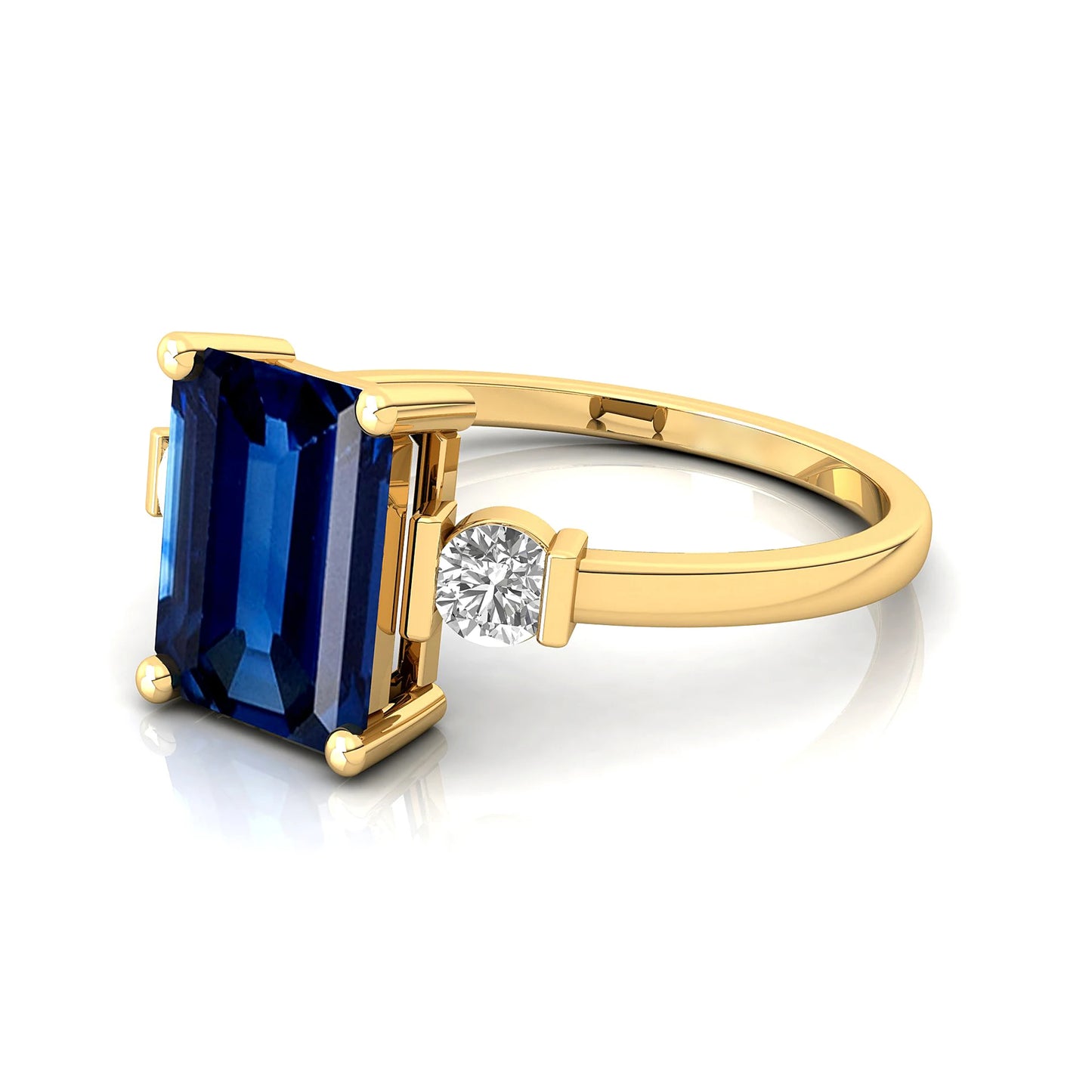 Natural Round Cut Lab Grown Blue Sapphire 2 Diamond 14k 18k Solid Gold Ring Wedding Engagement Party Rings OEM