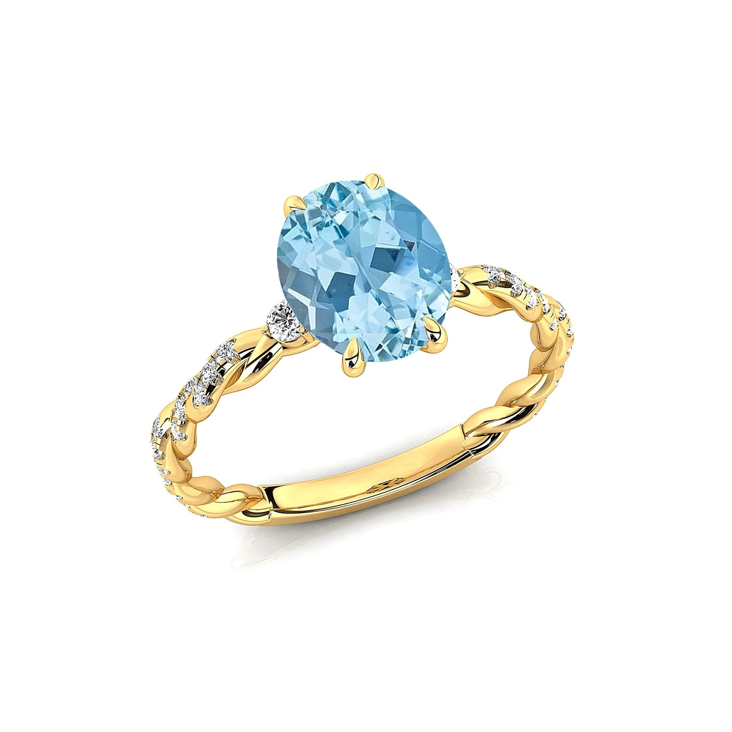 14K Solid Gold Rhodium Plated Natural Aquamarine & White Diamond Rings Luxurious Fine Jewelry for Party & Wedding Wholesale