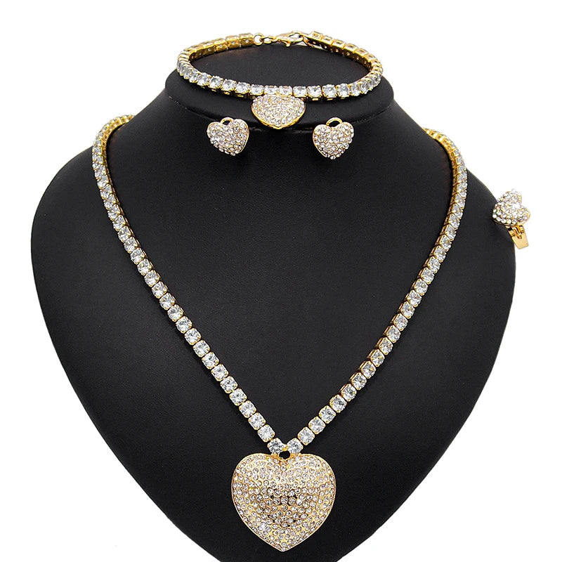 Zhuerrui Crystal Big Love 18k Gold Plating Wedding Jewelry Sets I Love You Hug and Kiss Heart of the Eternal Jewelry Set X0069