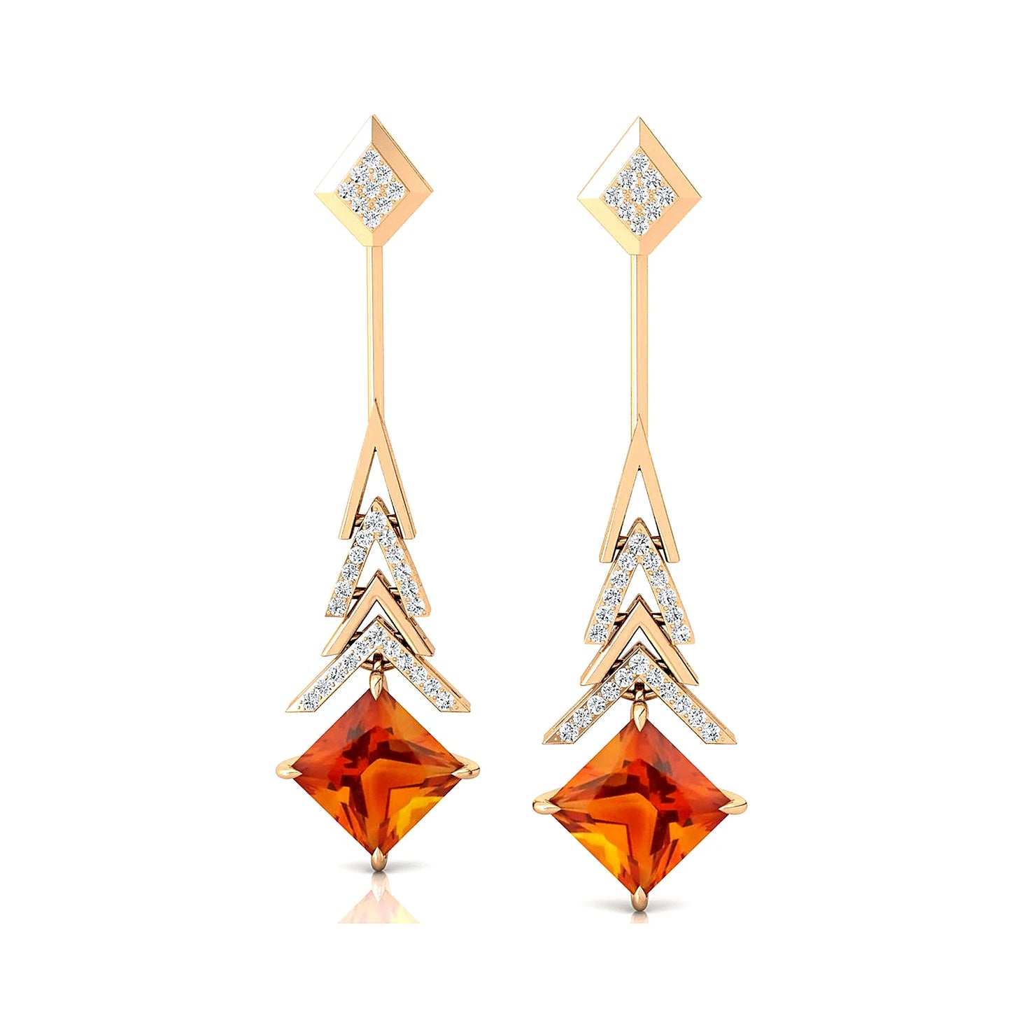 18k Solid Gold Natural Citrine & Real Diamonds Drop Earrings Rhodium Plated Cute Style Wedding Anniversary Gift for Women