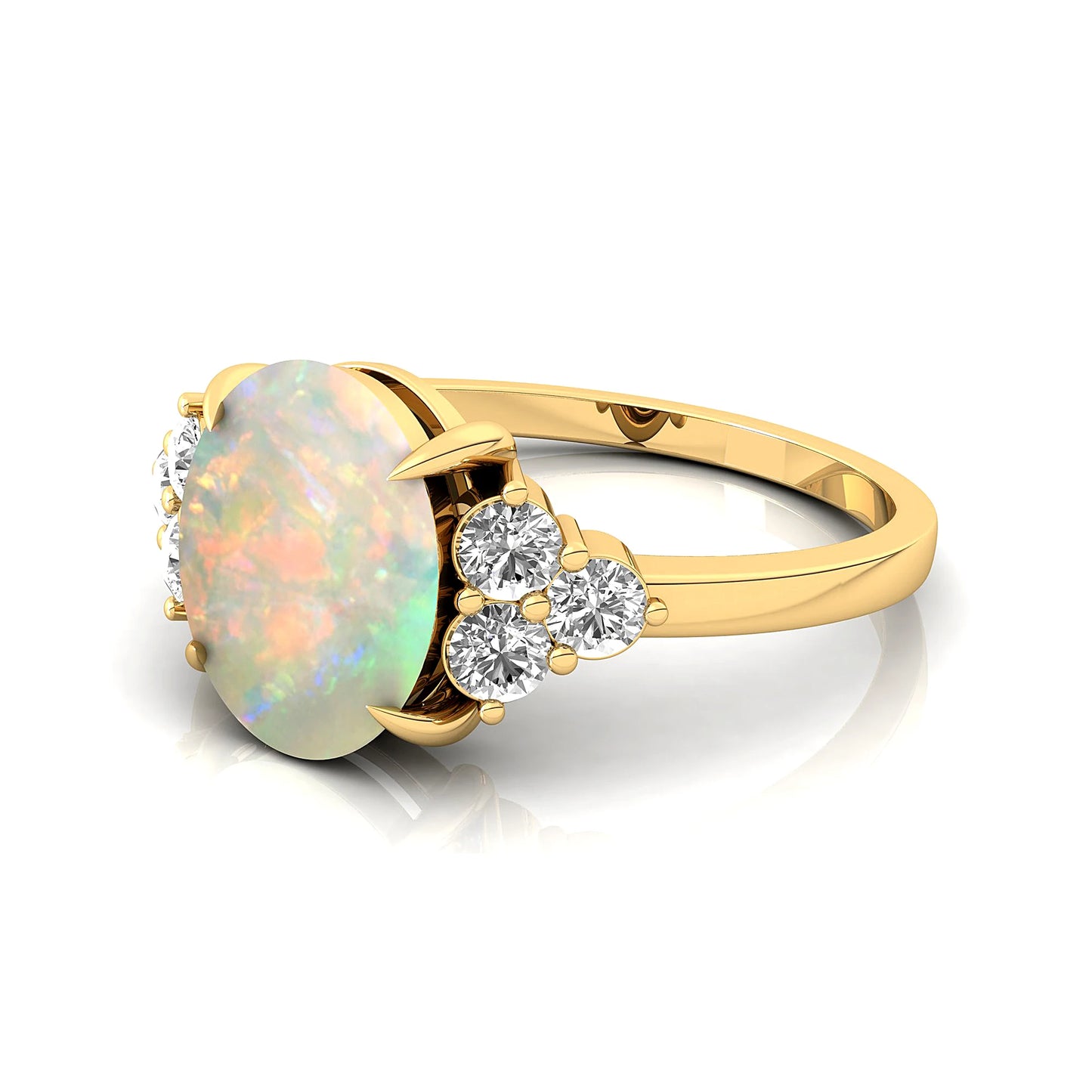 Handmade Customized 14K Pure Gold Natural Diamond Ethiopian Opal Gemstone Classic Wedding Luxury Bridal Rings