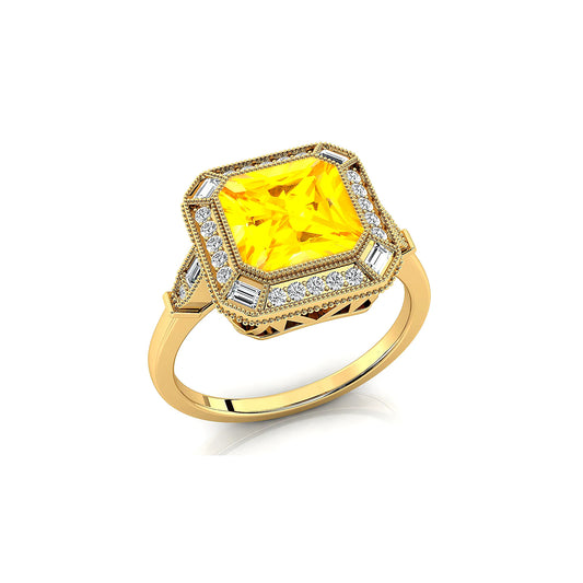 Lab Grown Yellow Sapphire Gemstone Diamonds Wedding Engagement Rings Fine Jewelry 14k 18kt Solid Gold Gemstone & Diamond Rings