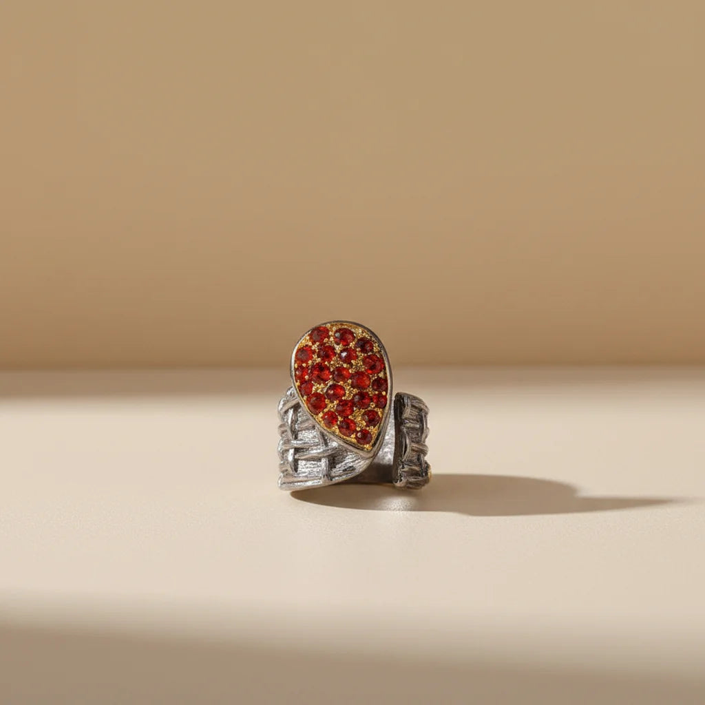 Quality Exporter PERFECT Natural Red Zircon Silver Ring Wholesale Jewelry Gold Plated 925 Sterling Silver Ring