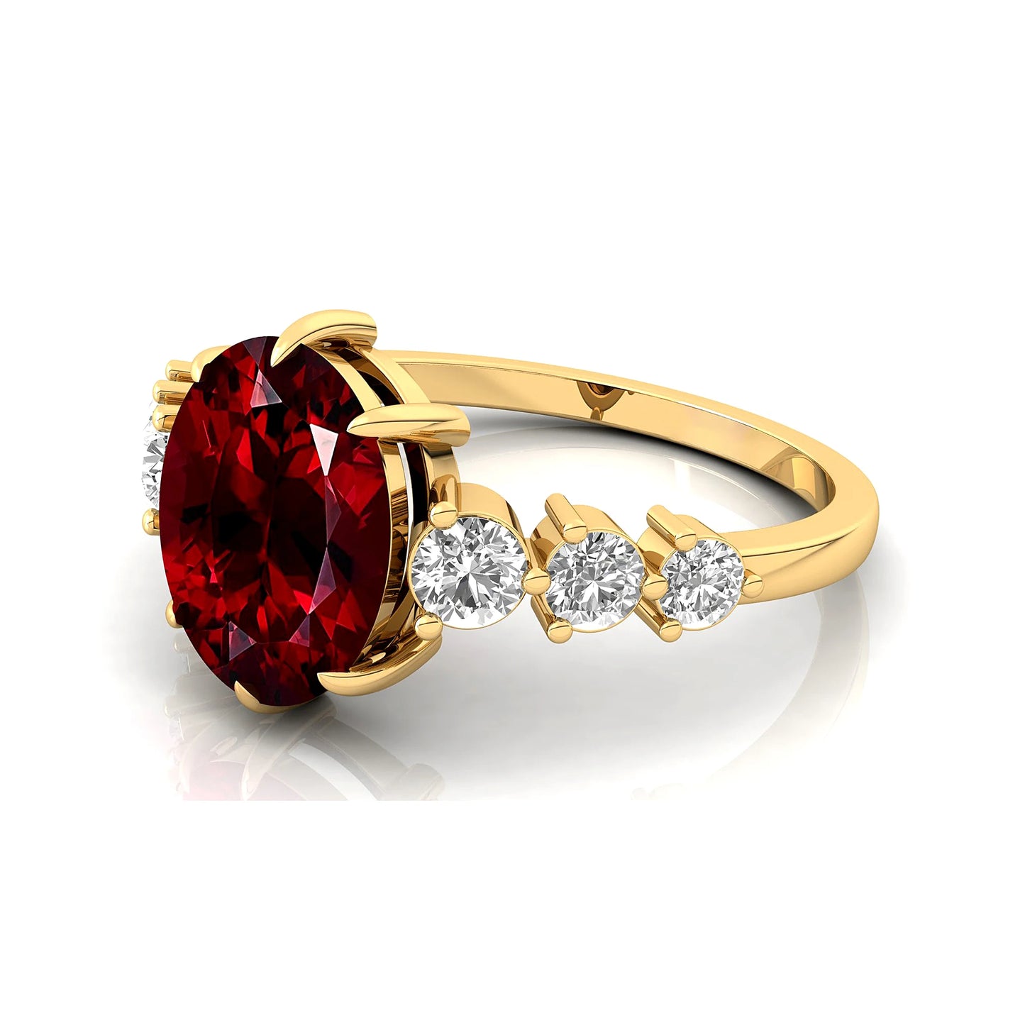 18K Solid Gold Ring With Natural Red Garnet Gemstone Luxurious Design Pure Gold Fine Birthstone Jewelry With Real Diamonds OEM