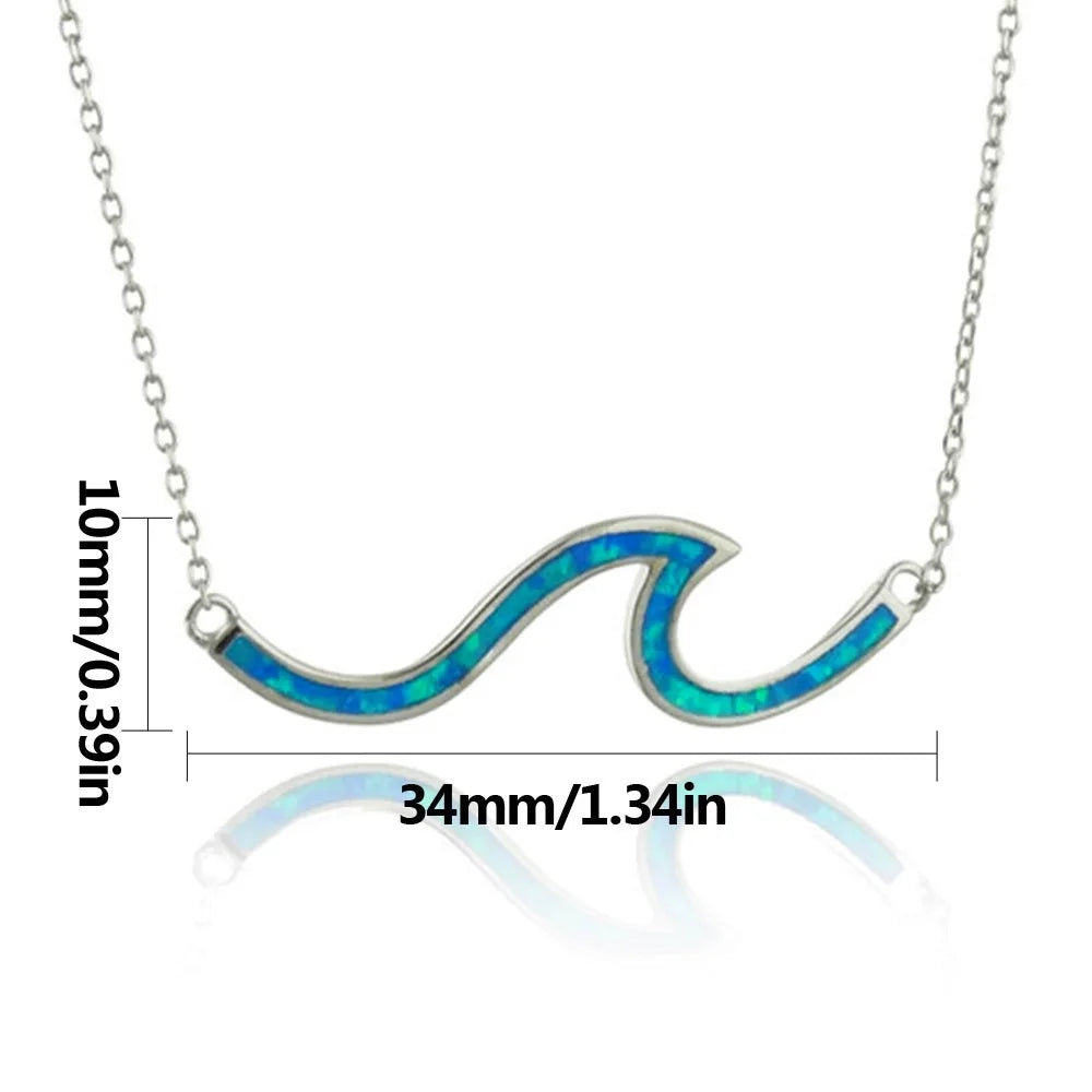 Religious Style Silver Plated Star Shape Opal Wave Necklace Water Ripple Pendant Link Women's Jewelry Accessories Wholesale