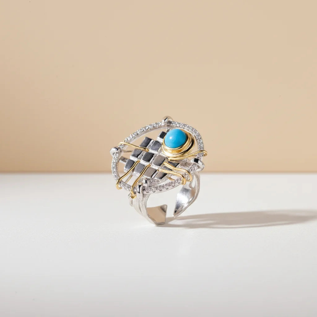 Wholesale Personality Jewelry 925 Sterling Silver 18K Gold Plating Syn TurquoiseRing