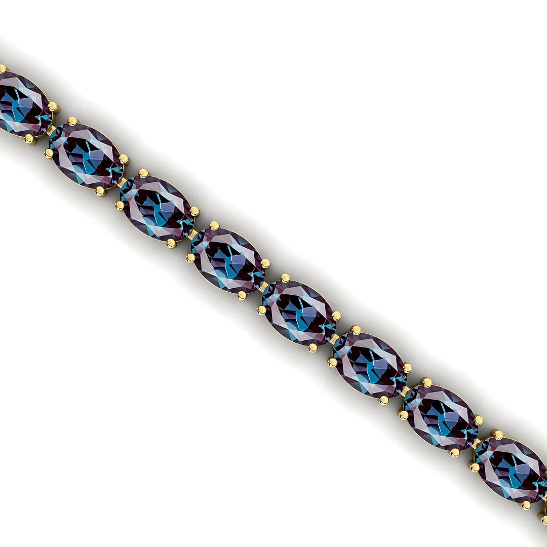Unique Lab Grown Alexandrite Bracelet 14K Pure Gold Alexandrite Tennis Bracelet Bridal Wedding Women Alexandrite Chain Bracelet