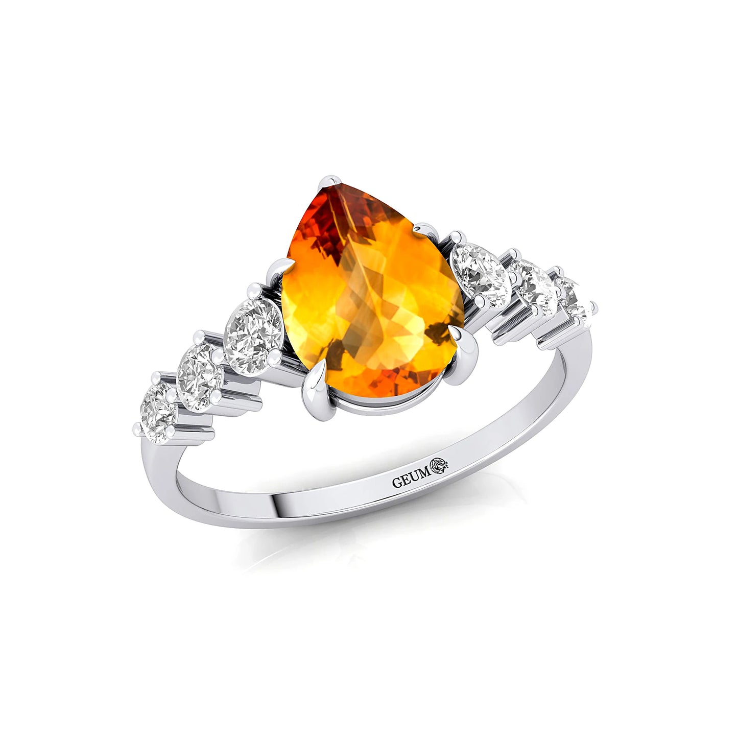 Natural Gemstone Dazzling Pear Cut Citrine 18k Solid Rose Gold Bridesmaid Cluster Rings with Genuine Diamonds at Wholesale Price
