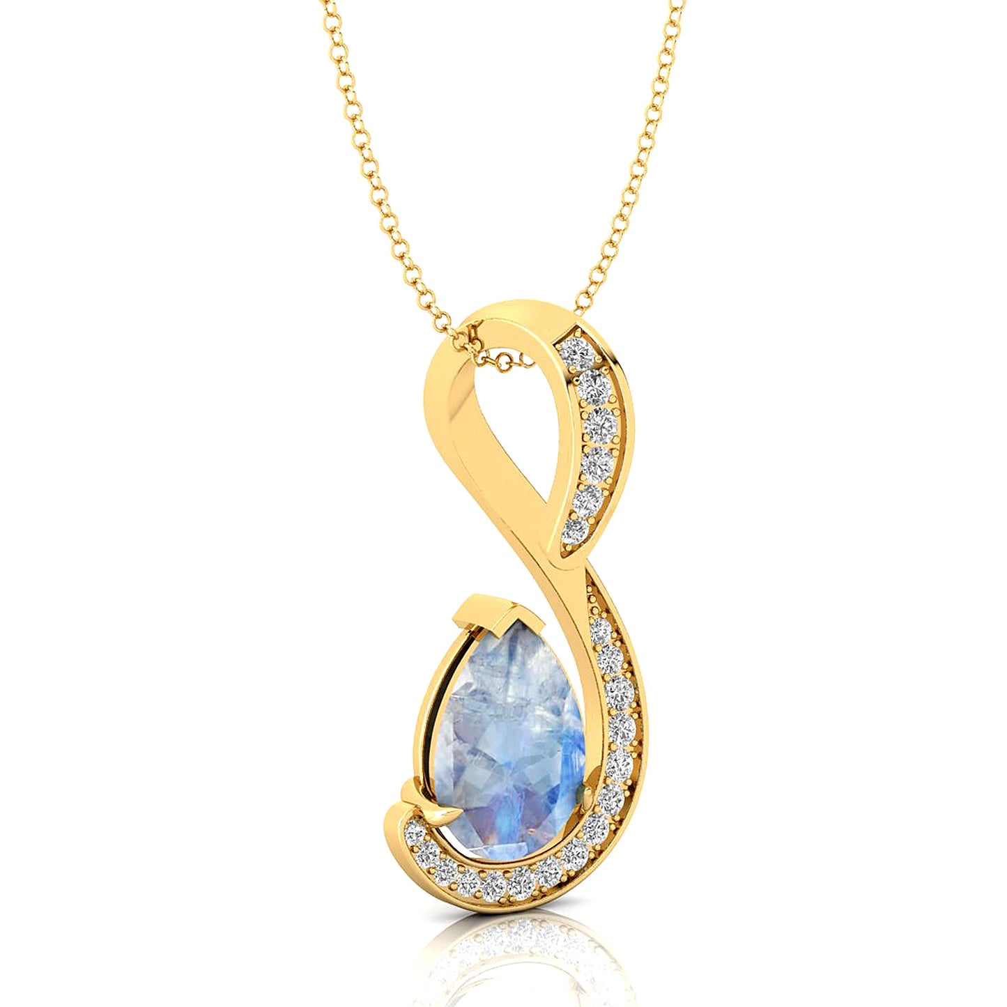 Pear Cut Natural Rainbow Moonstone Tear Drop Charm's Pendant Necklaces With Diamonds Anniversary Gift For Her 18k Solid Pendant