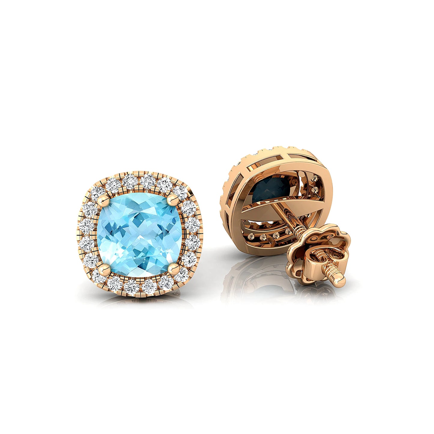 Natural Aquamarine Gemstone & Real Diamonds Stud Halo Earrings For Women 18k Solid Gold Fine Anniversary Gift For Wife ODM OEM