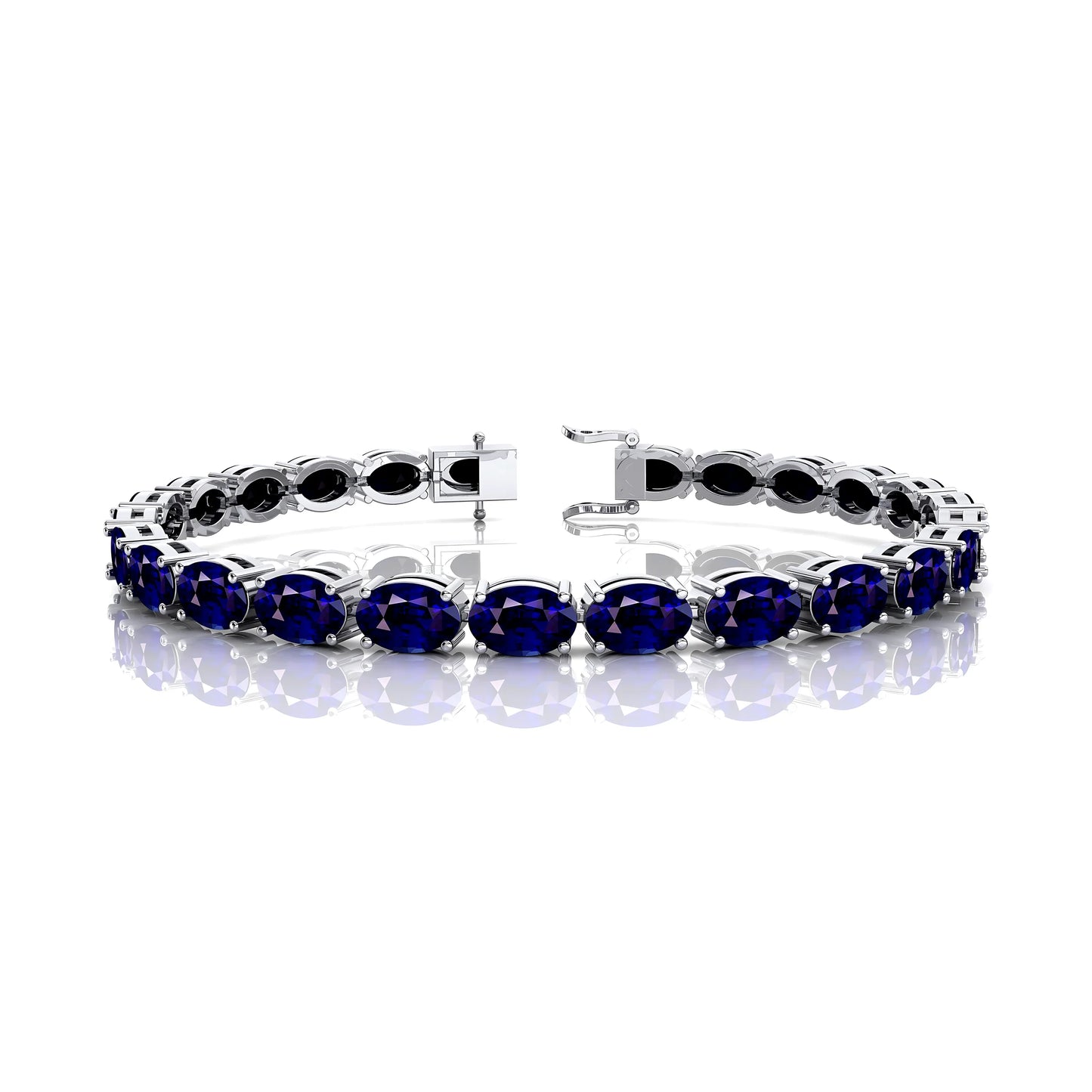 14K Gold Top Quality Natural Blue Sapphire Birthstone Tennis Chain Bracelets Oval Shape Prong Setting Precious Gemstone Bracelet