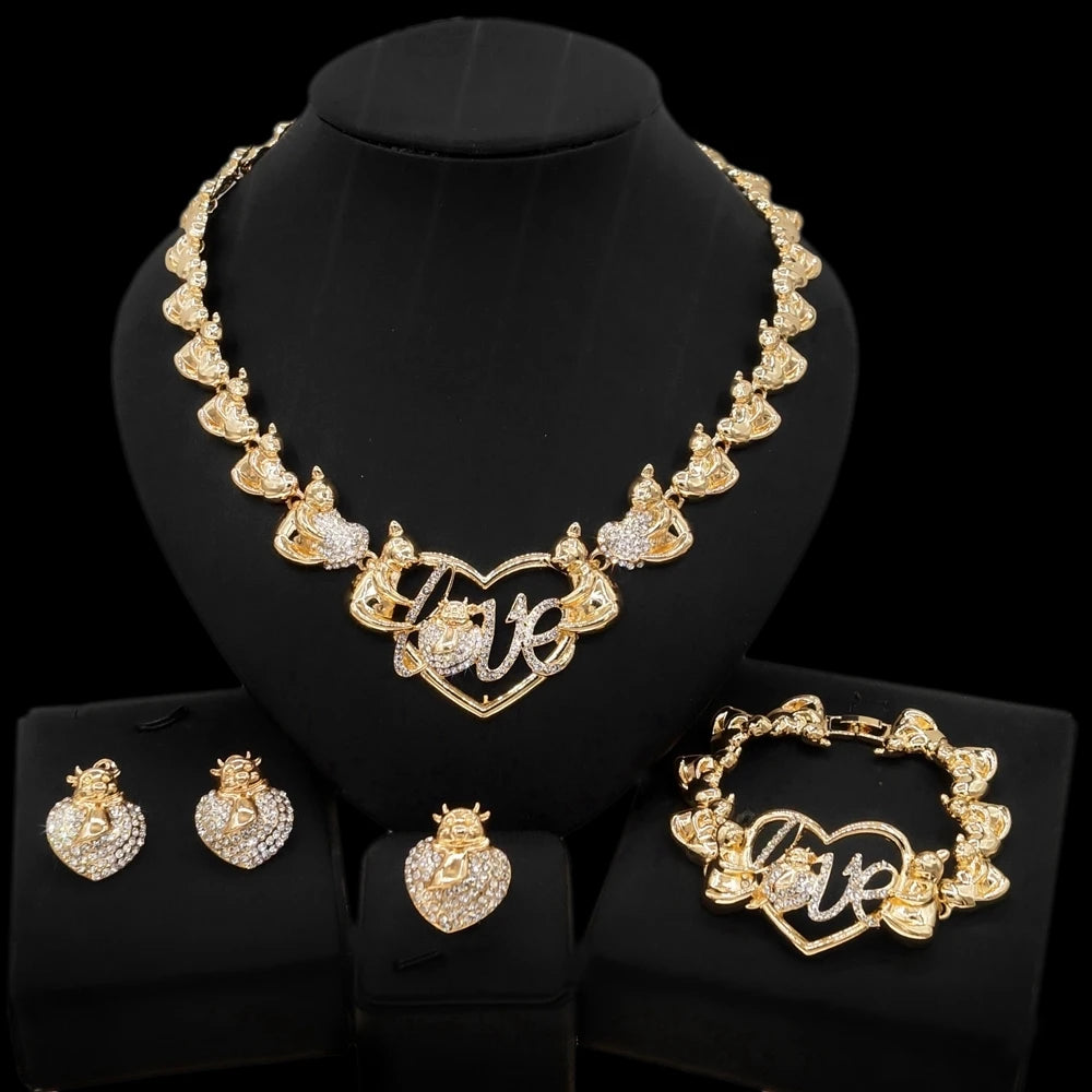 Zhuerrui Gold Plated 18K XOXO I Love You Ladies Lovely Fashion Accessories Set X0187
