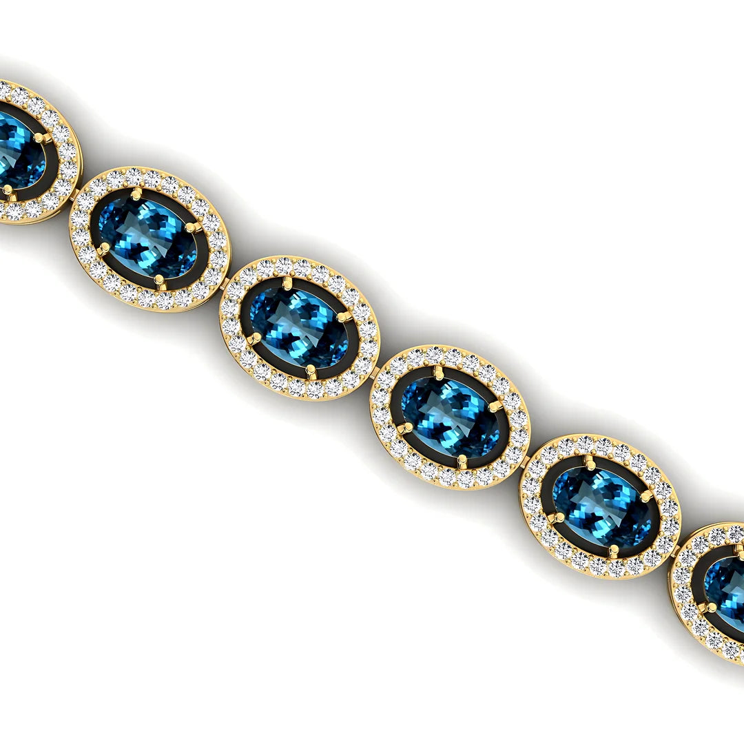 2025 Hot Selling Classic Oval Cut London Blue Topaz & Diamond Tennis Bracelet Luxury 14K Gold Diamond Iced Out Tennis Bracelets
