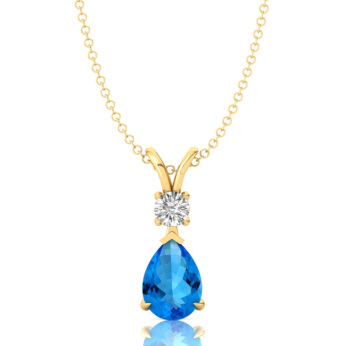 Luxurious Solid Gold Cute Women's Pendant White Diamond for Swiss Blue Topaz Gemstone Charm Necklace Rhodium Plated Third Party