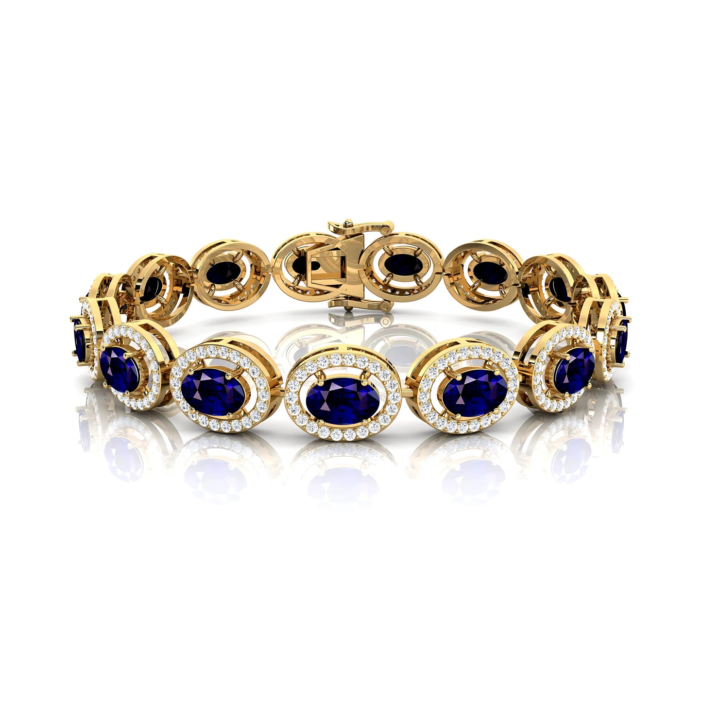 14k Pure Gold Gemstone Blue Sapphire And Diamond Tennis Chain Bracelets Fine Jewelry 2025 Blue Sapphire Cluster Tennis Bracelet