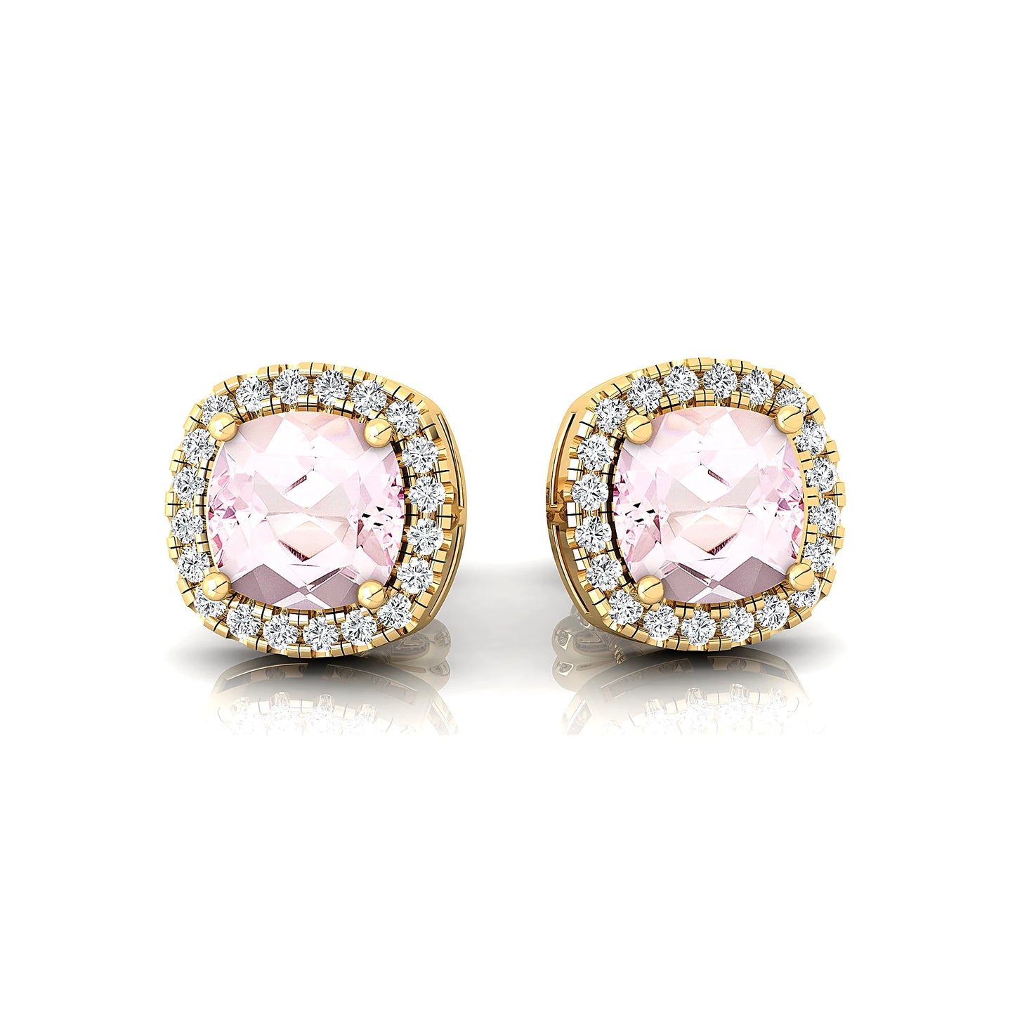 18k Solid Gold Halo Solitaire Earring Studs For Women Natural Morganite Gemstone With Real Certified Diamonds Earrings For Gift