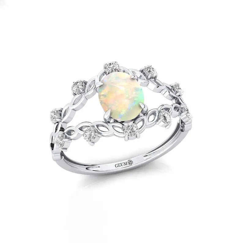 Natural Ethiopian Opal Gemstone Wedding Rings 18K Solid Gold Adorned ODM Natural Diamonds Luxurious Classic Engagement Jewelry