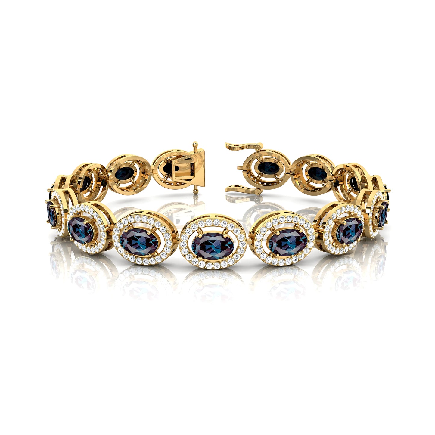 14K Gold Lab Grown Alexandrite Stones & Diamond Tennis Chain Bracelets Handmade Custom Trending Fine Jewelry Daily Wear Bracelet