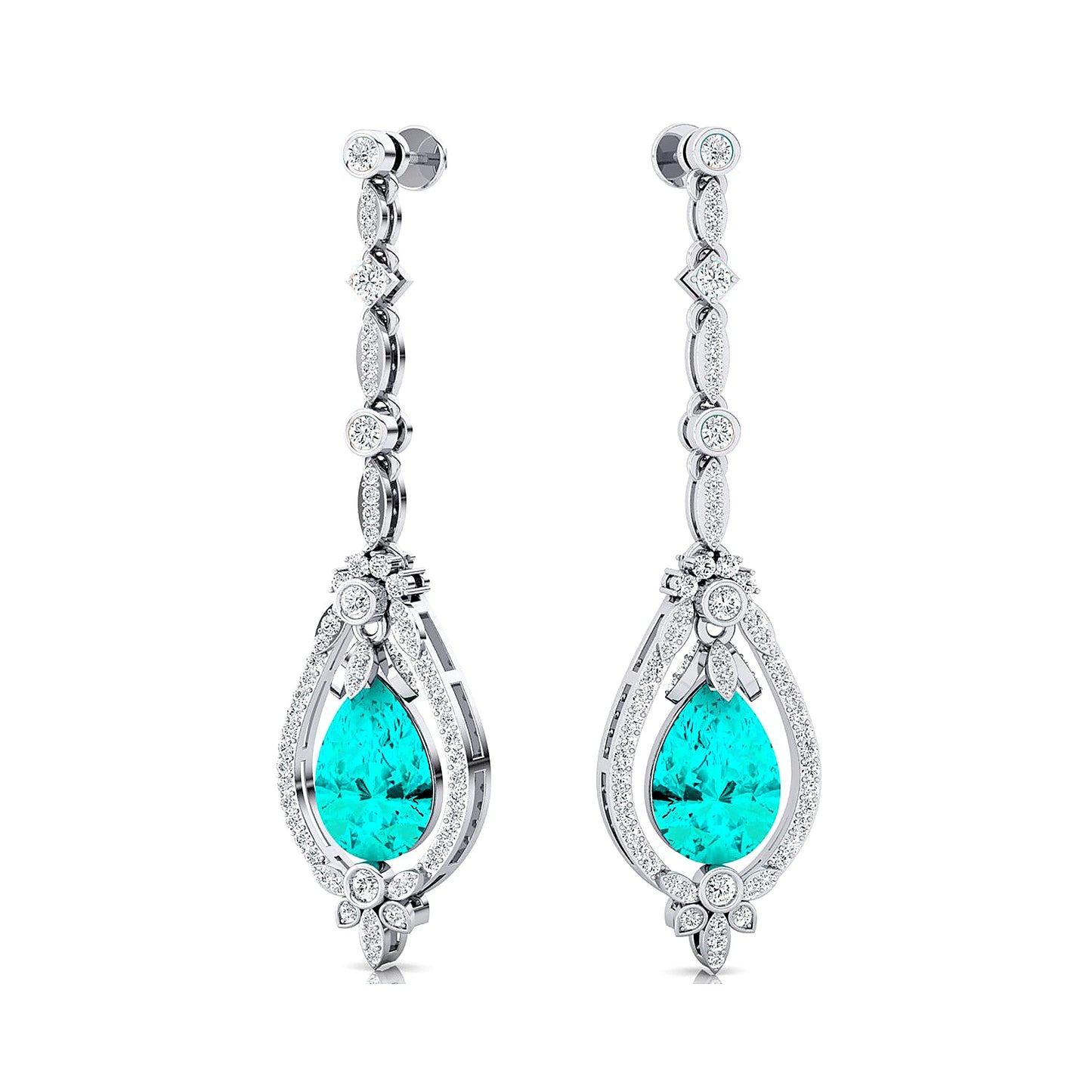 High Quality 18k Solid Gold Handmade Lab Grown Paraiba Tourmaline Real Diamonds Fashionable Dangle Drop Earrings Wedding Party